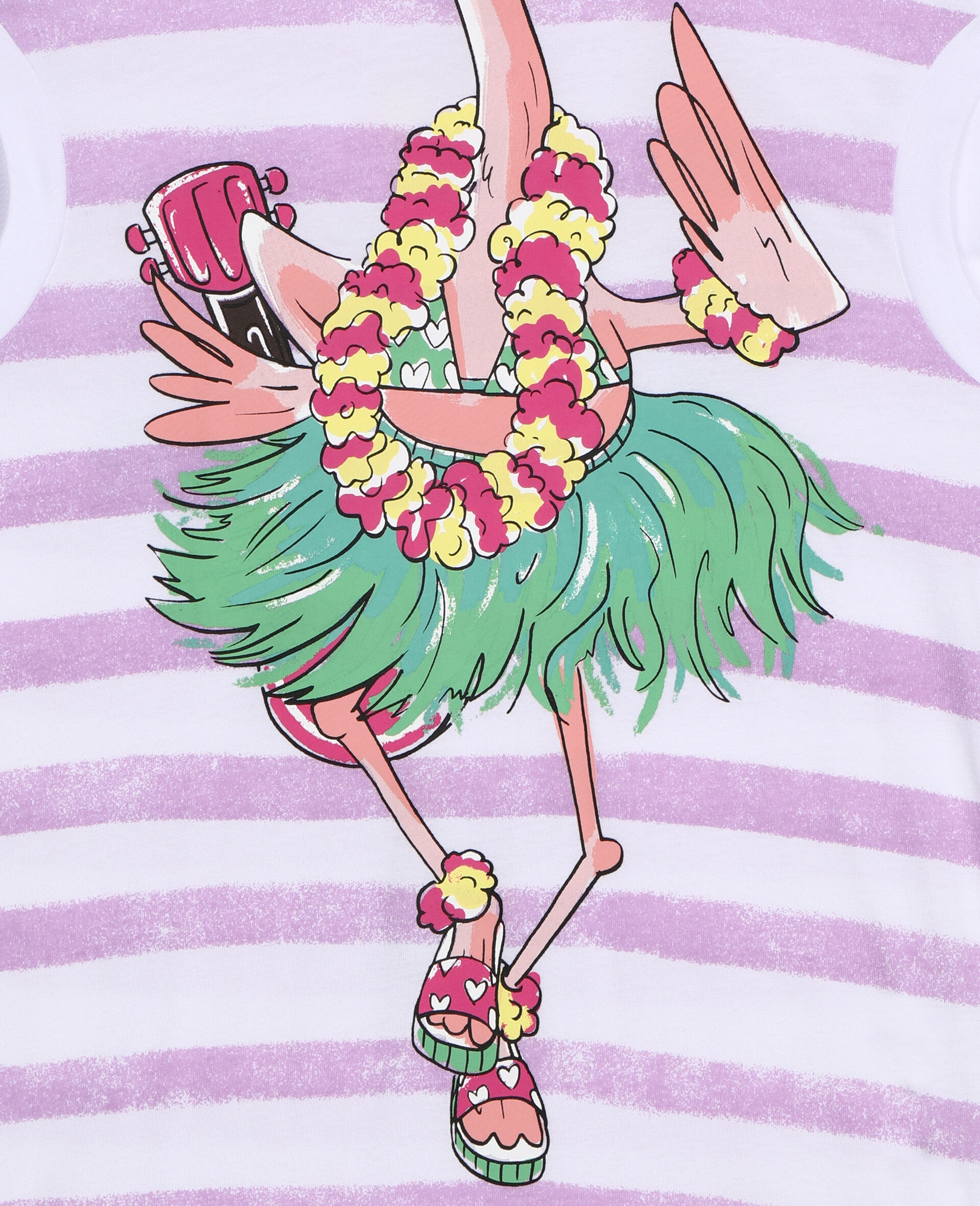Trompe-L'Oeil Flamingo Cotton Dress-White-large image number 1