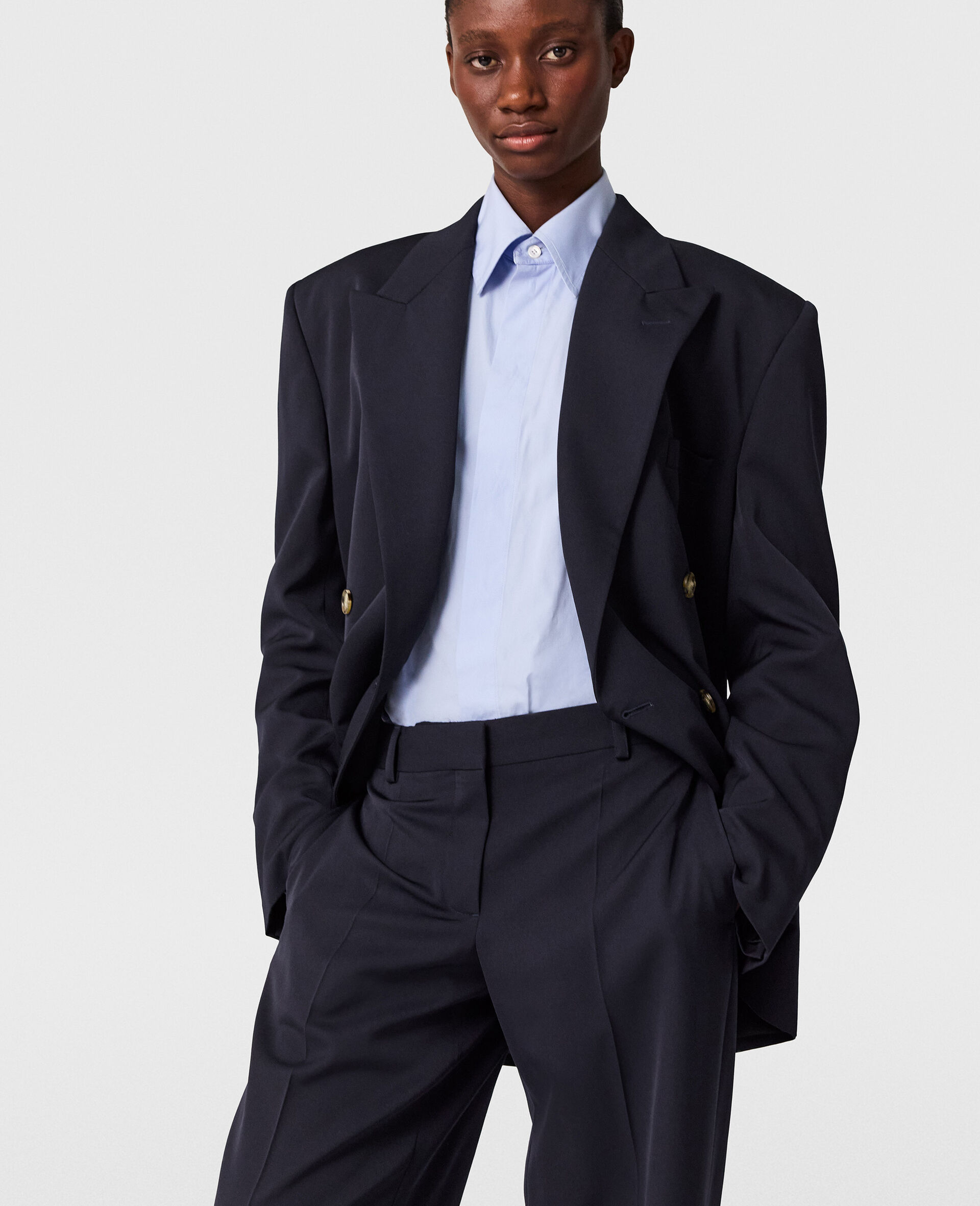 Pleated Wide-Leg Trousers-Blue-large image number 3