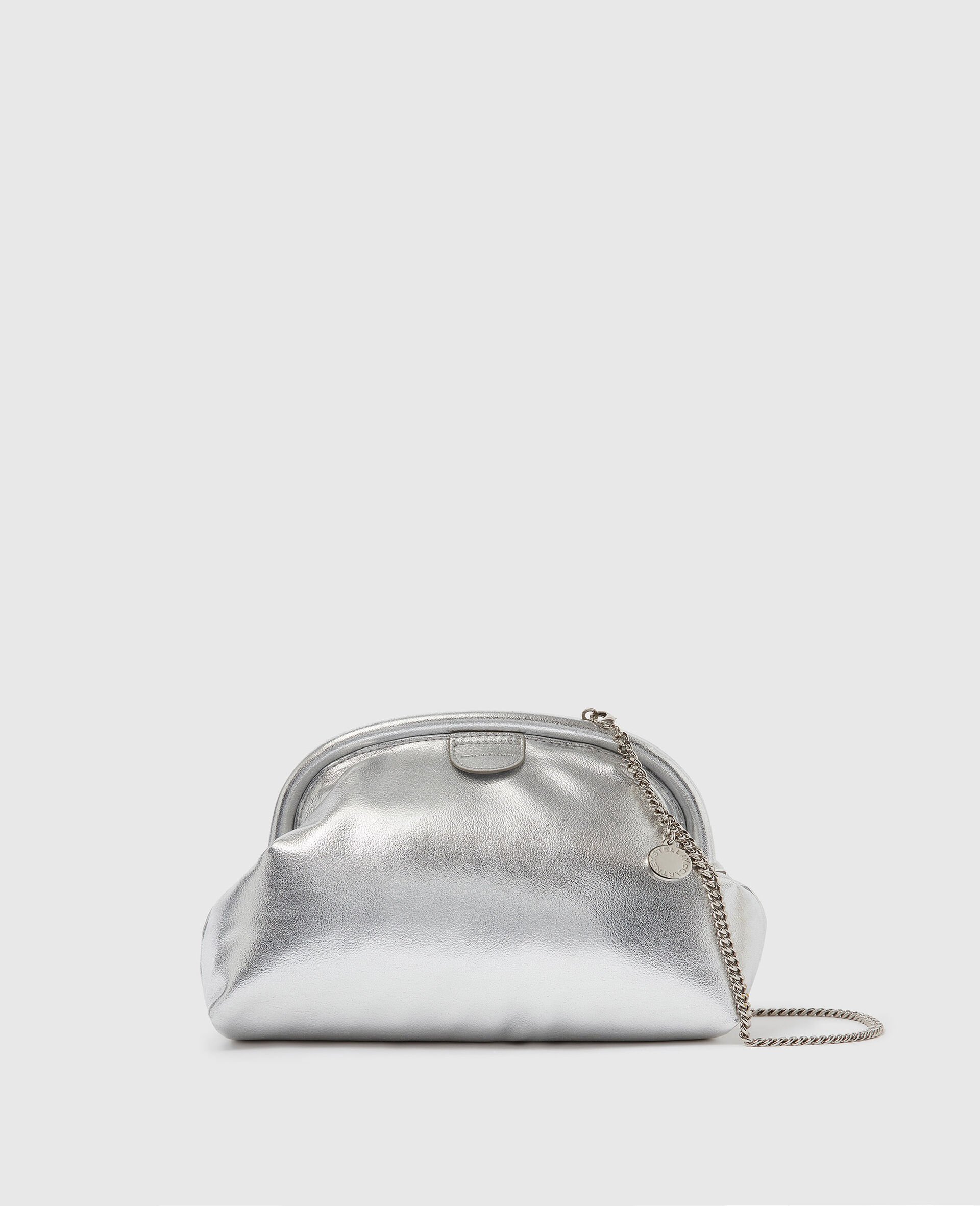 Falabella Padded Metallic Soft Clutch with Chain-Silver-medium
