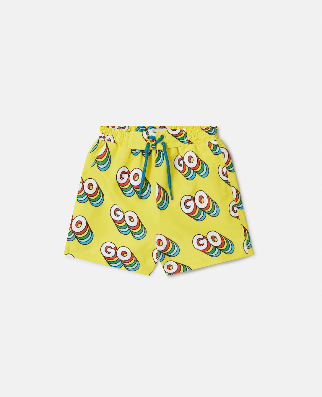 Kids イエロー 'GO' プリント スイムショートパンツ Stella McCartney JP