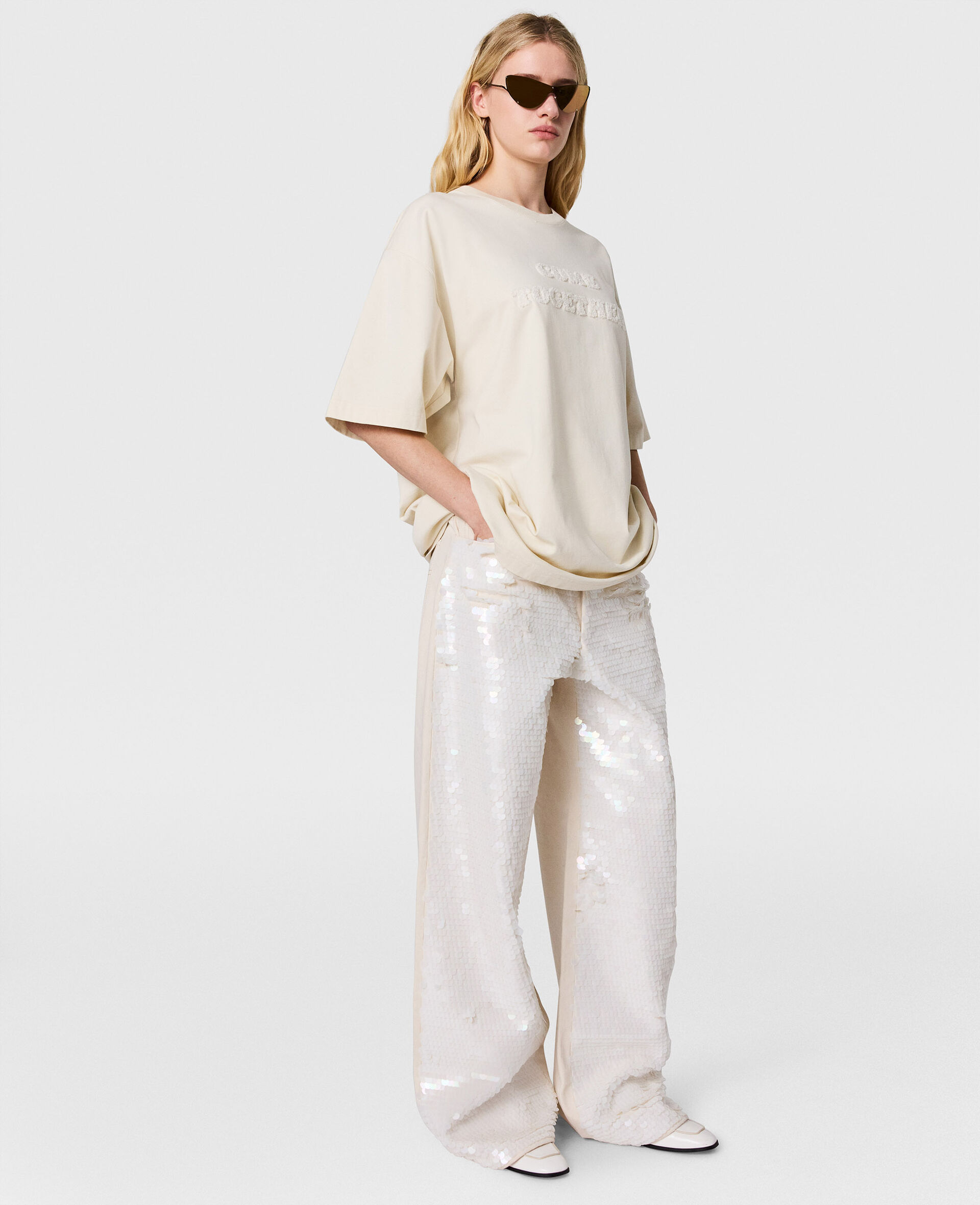 Opalescent Sequin Wide-Leg Jeans-Cream-medium