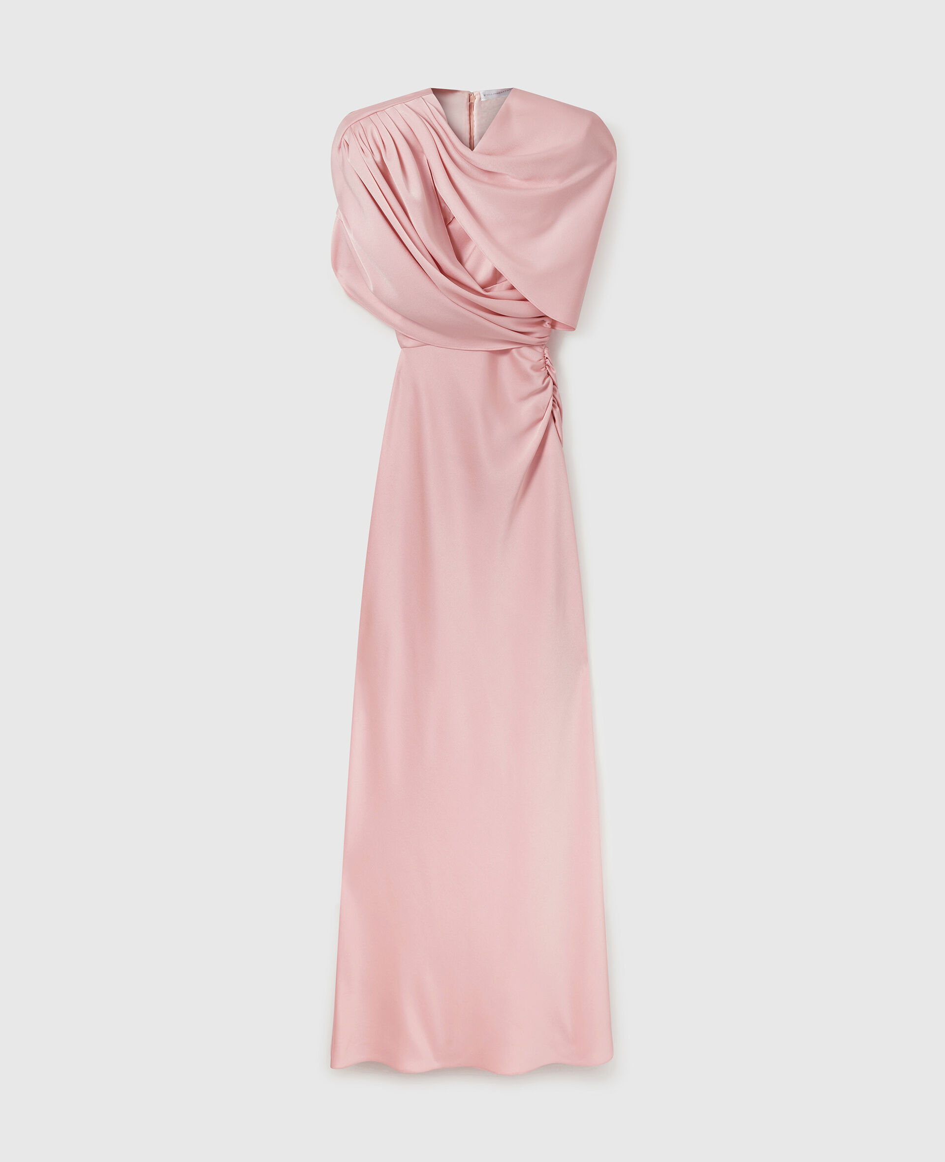 Satin Wrapped Short-Sleeve Maxi Dress-Pink-medium