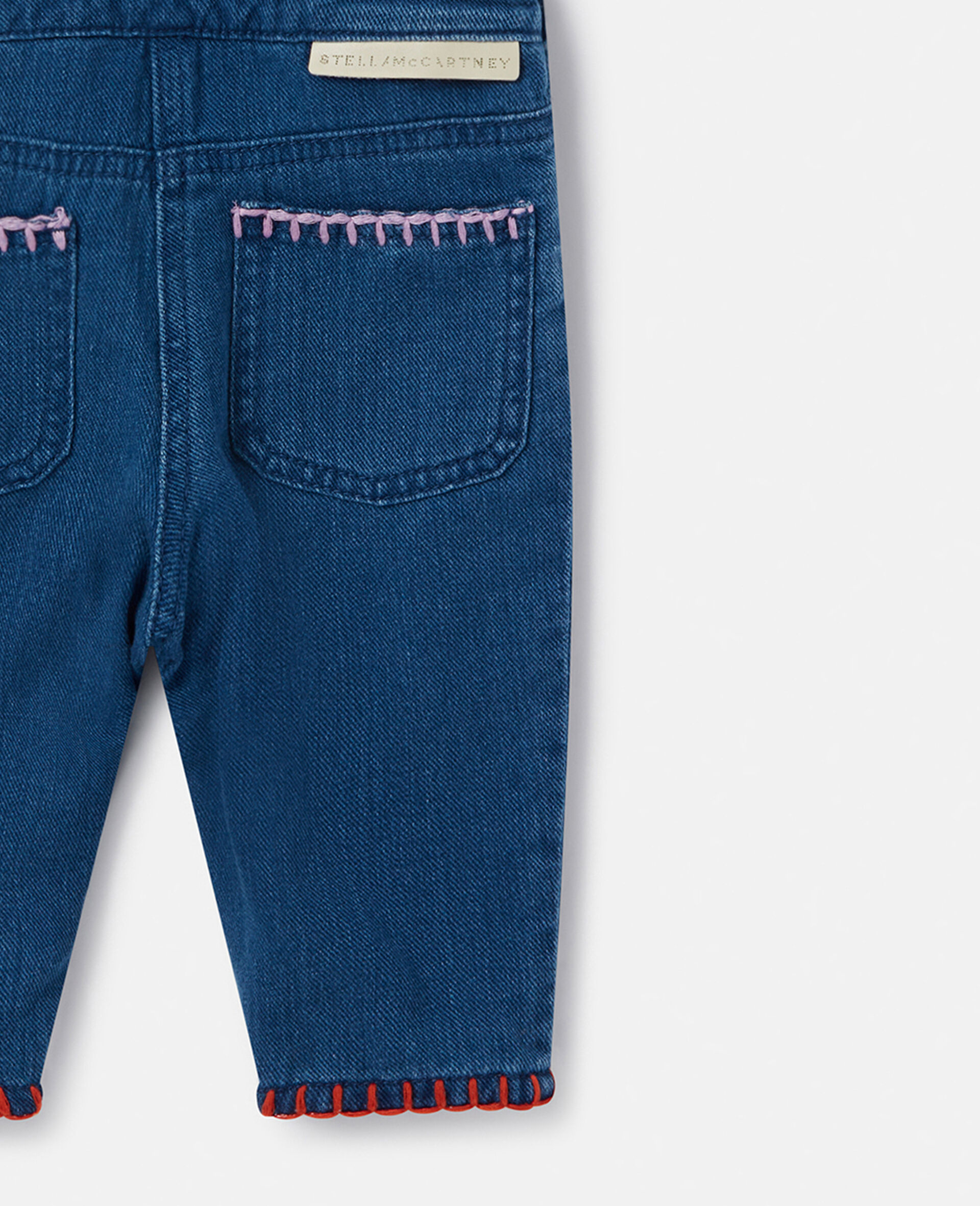 Denim-Latzhose mit lächelnder Blume-Blau-large image number 3