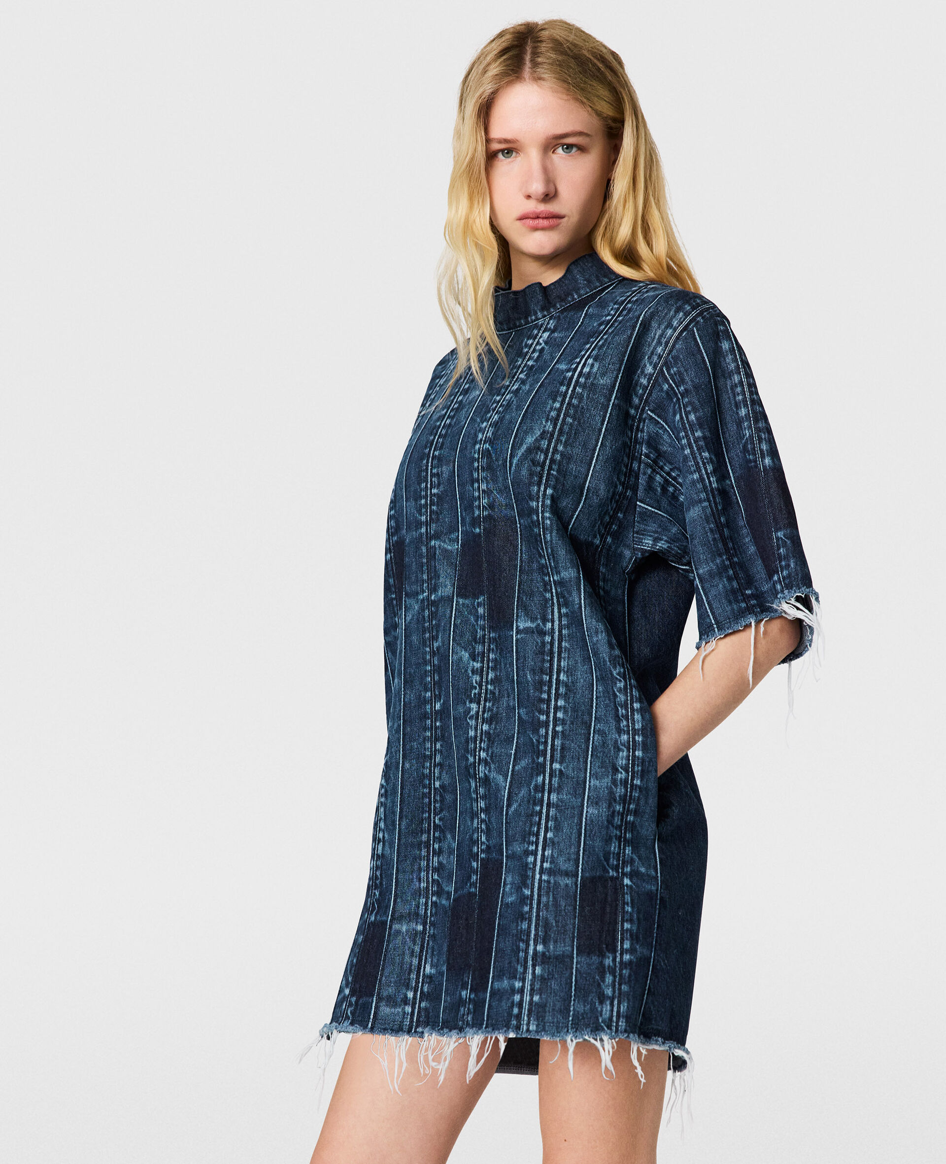 Waistband Detail T-Shirt Dress-Blue-medium