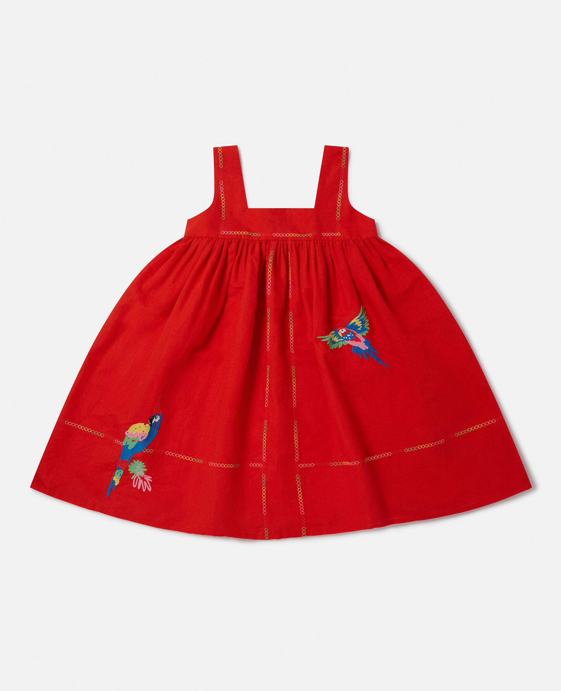 鹦鹉刺绣吊带连衣裙-红色-large image number 0