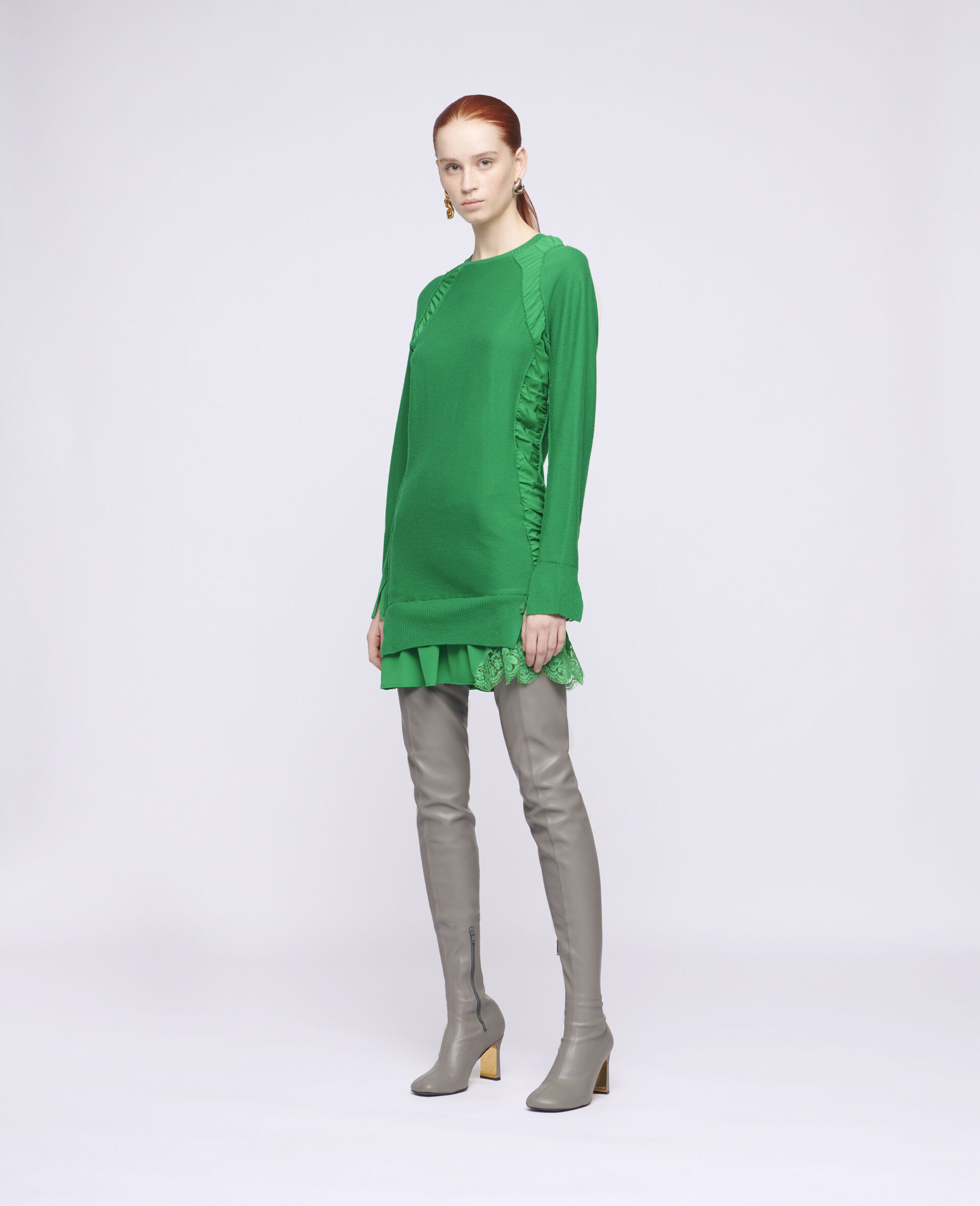 Silk Knit Mini Dress-Green-large image number 1