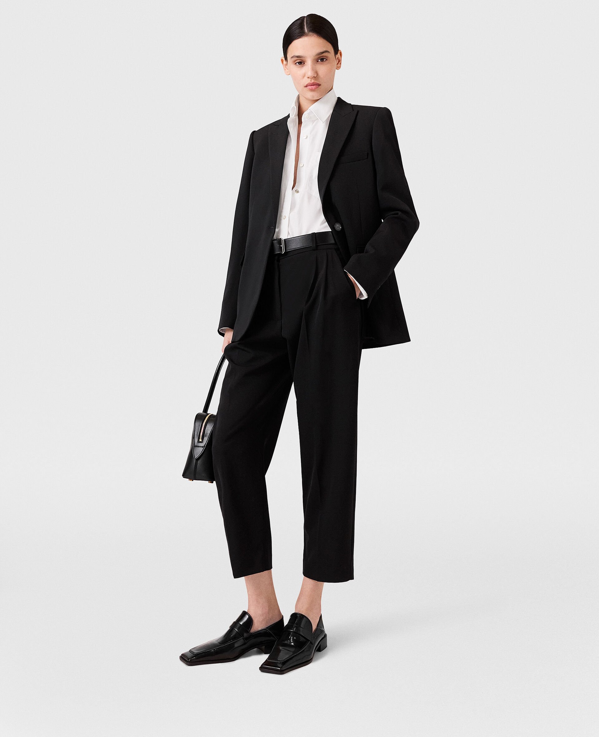 Pantalon plisse en laine a taille haute-Noir-model