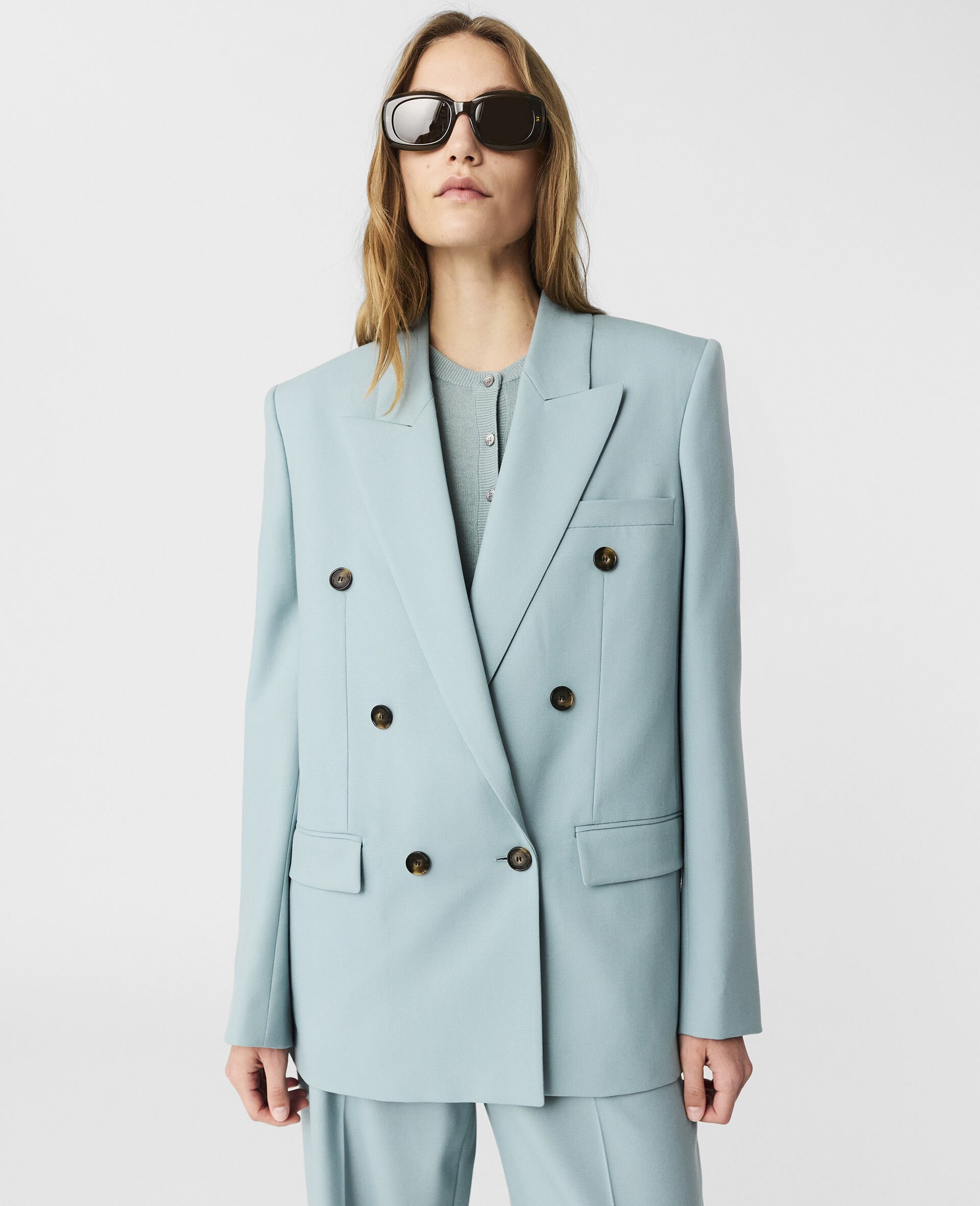 Double-Breasted Blazer-Blue-medium