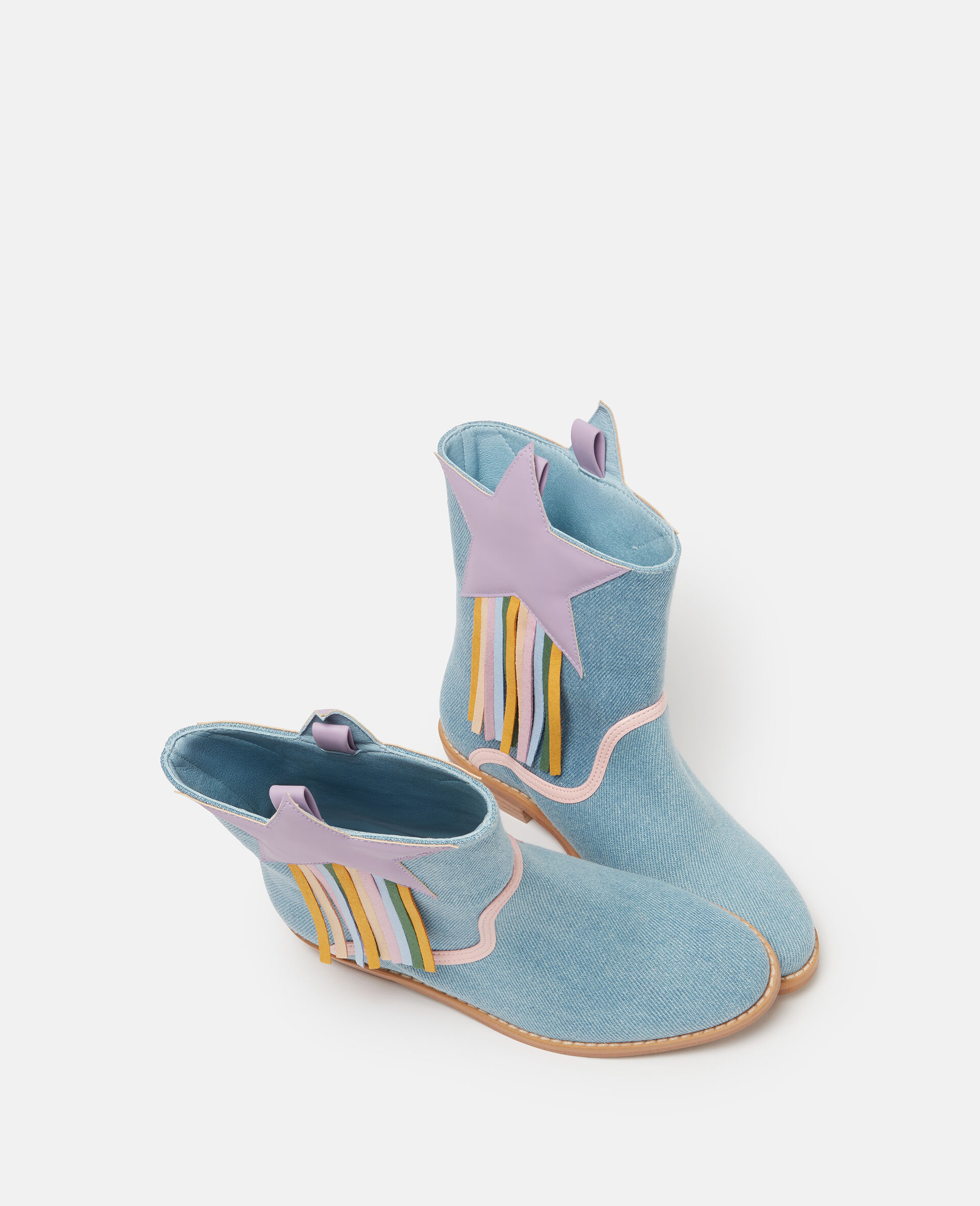 Star Detail Denim Western Boots-Blue-large image number 3