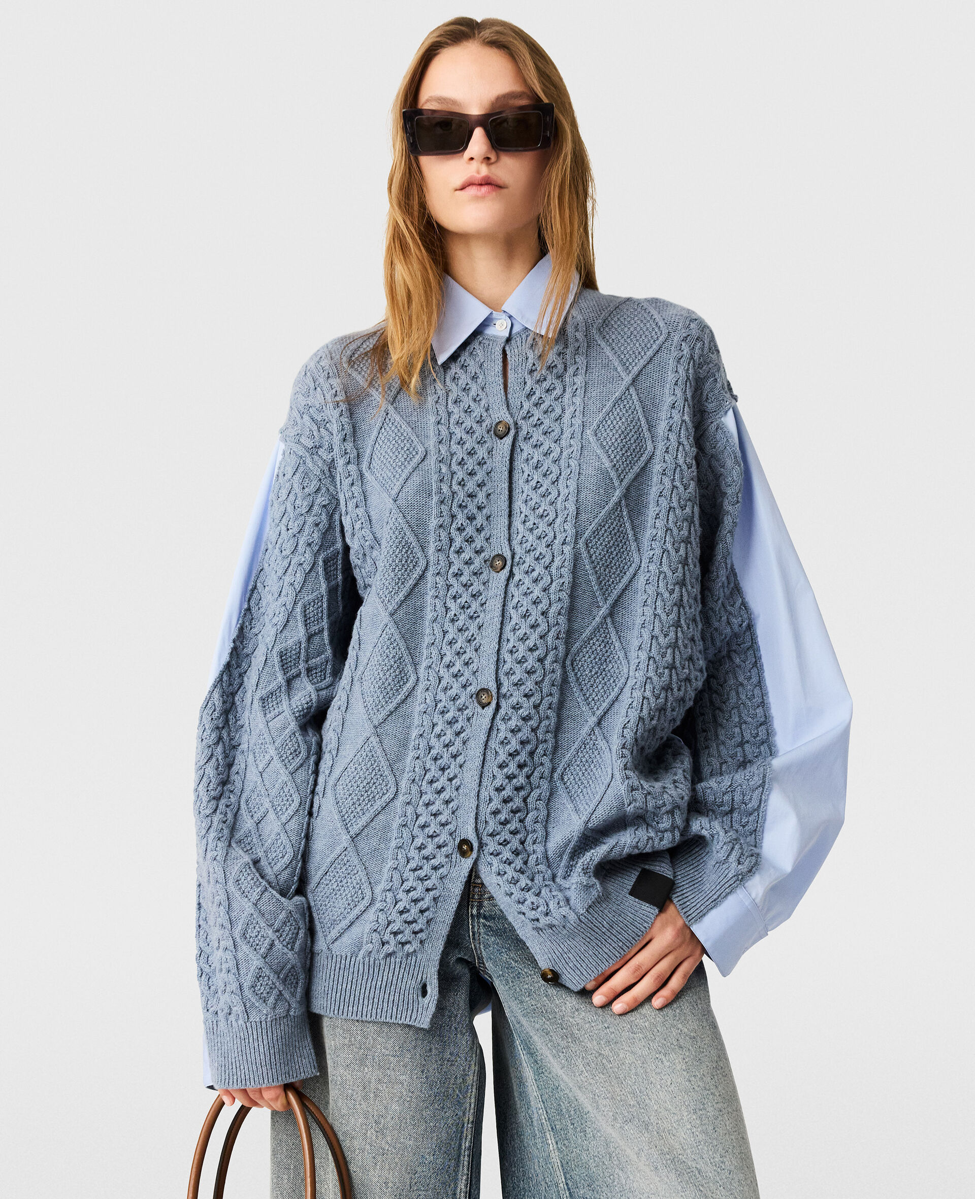 Hybrid Knit Shirt Cardigan-Blue-medium