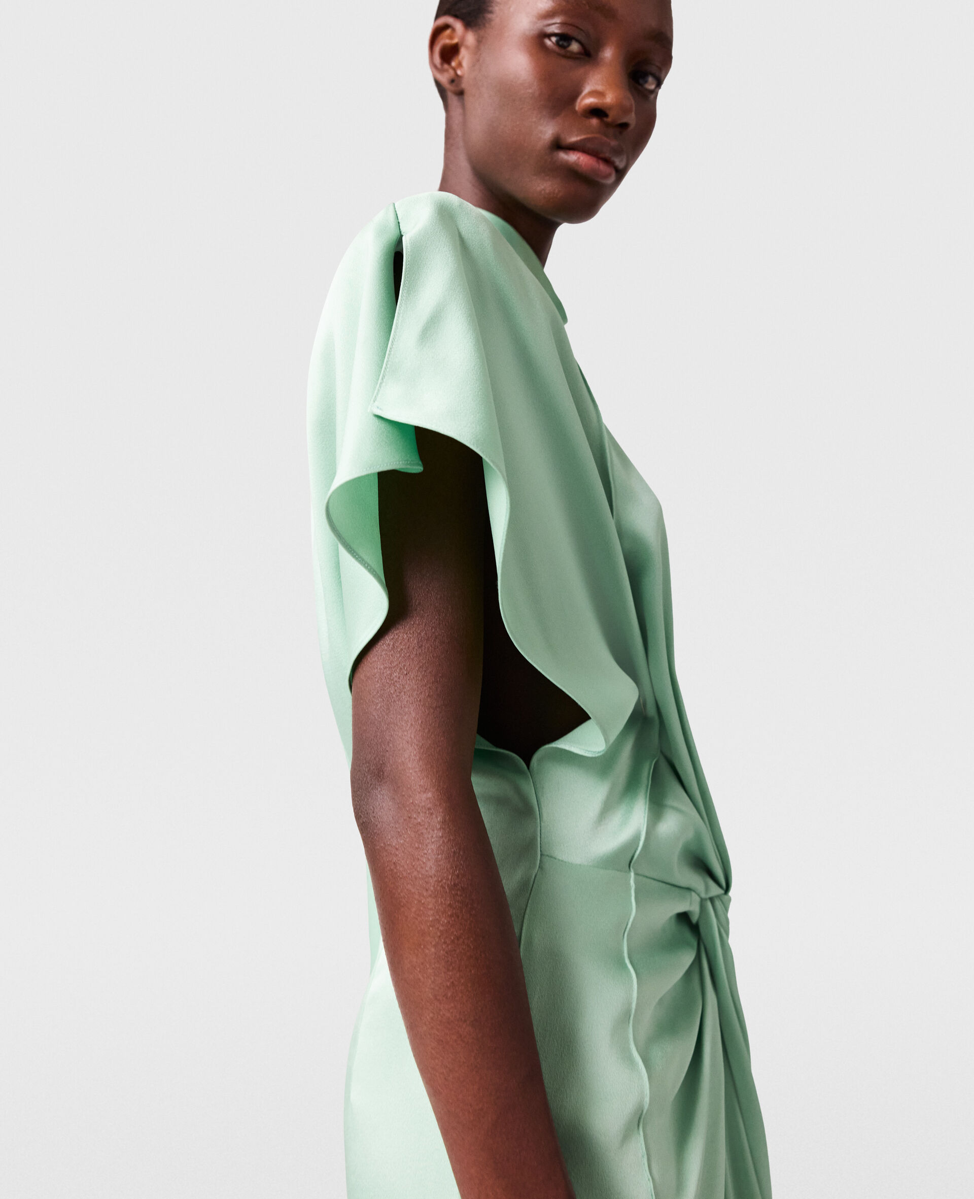 Robe midi dos nu a mancherons-Vert-large image number 2