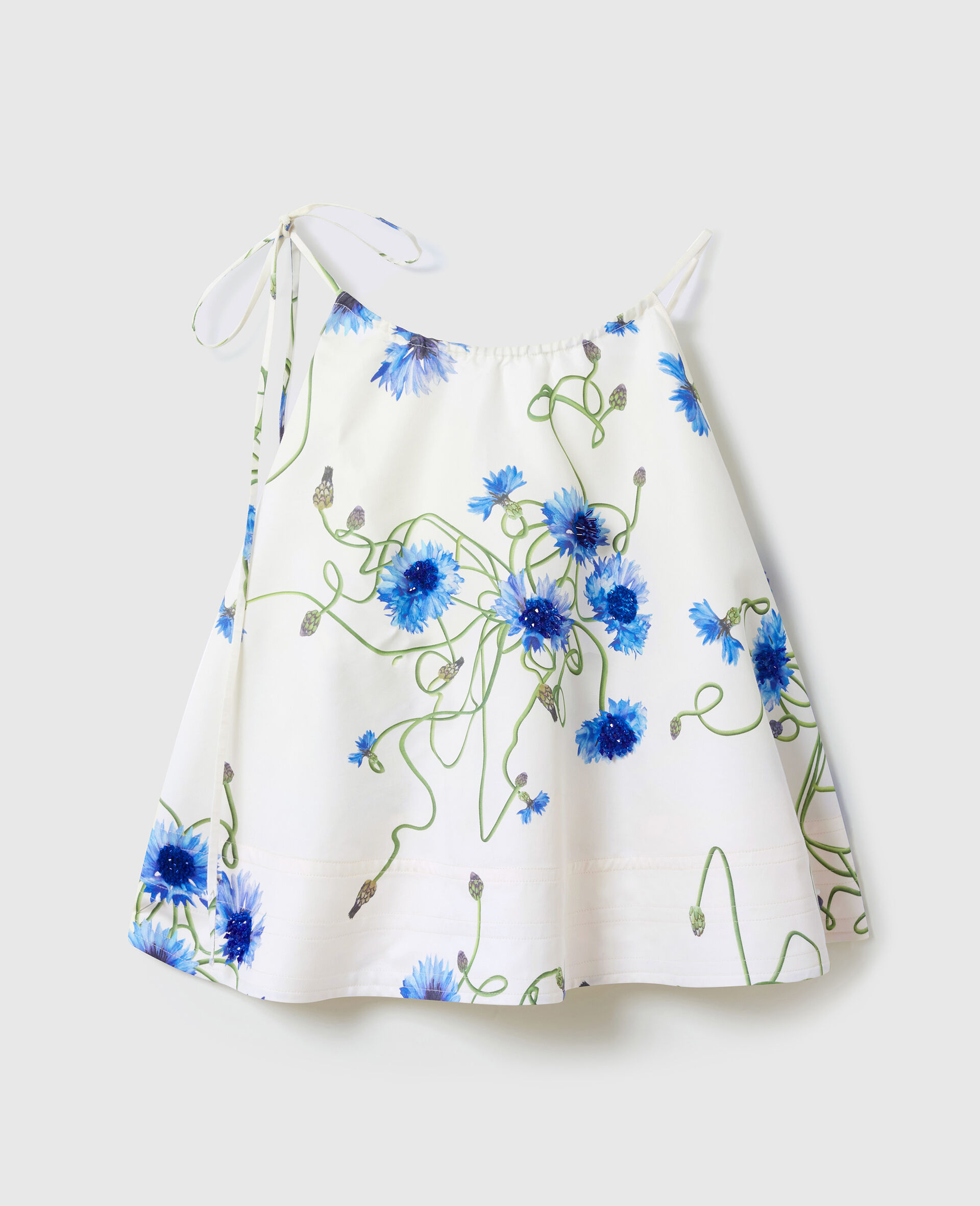 Embroidered Cornflower Sleeveless Frill Top-White-medium