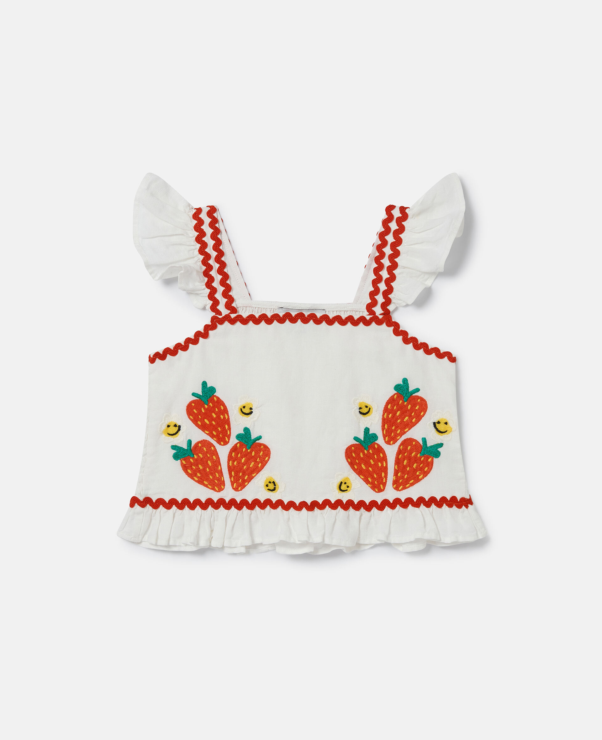 Strawberry Embroidered Cap-Sleeve Top-Cream-large image number 0