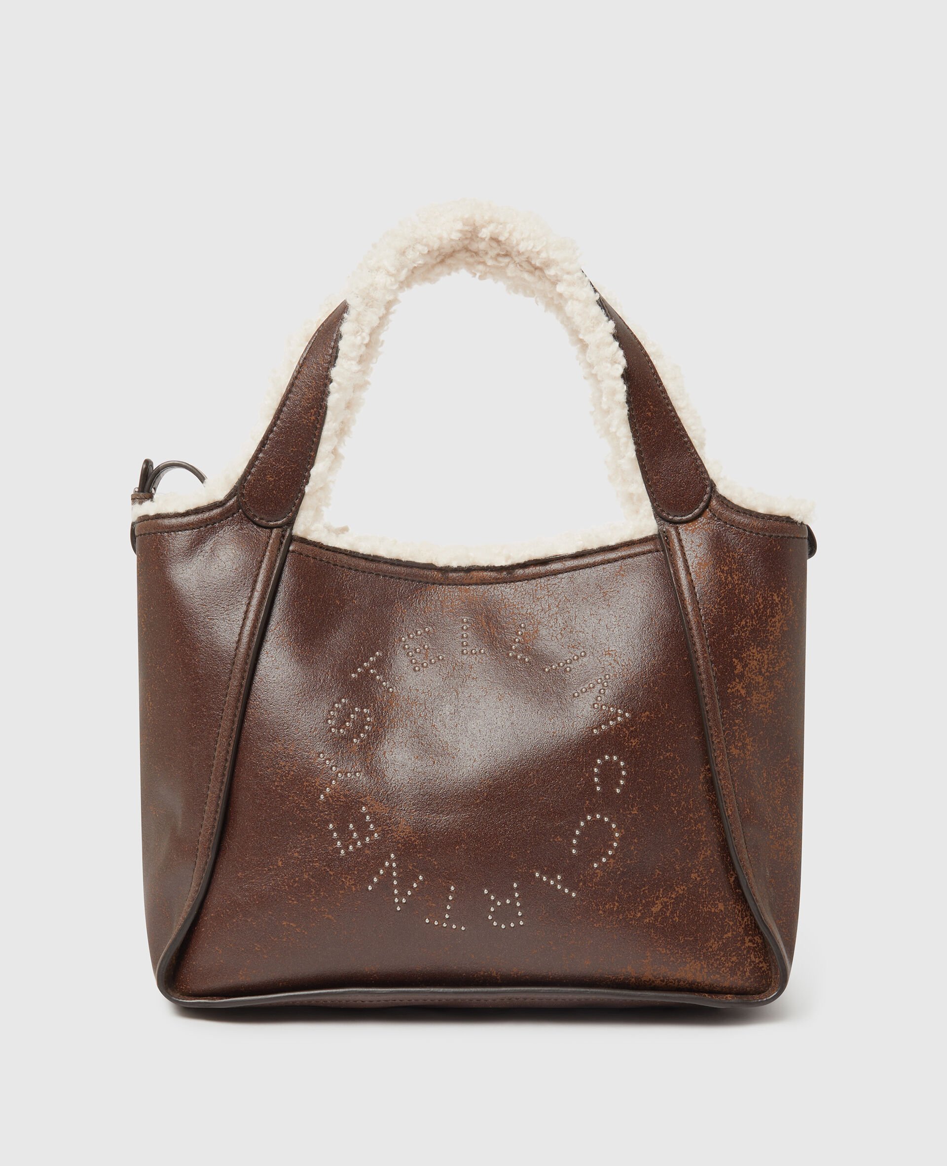 Tote Morbida a Tracolla Foderata con Logo-Marrone-medium