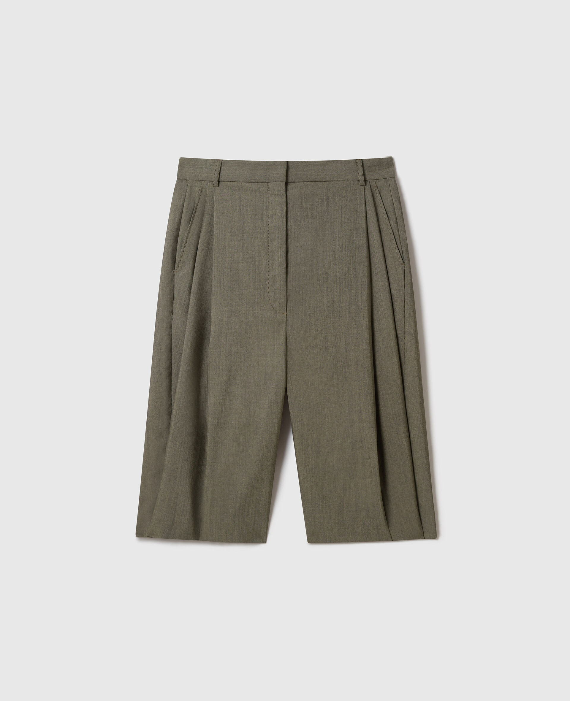 Bermudashorts mit weitem Bein aus Tropen-Stoff-Gr&uuml;n-medium