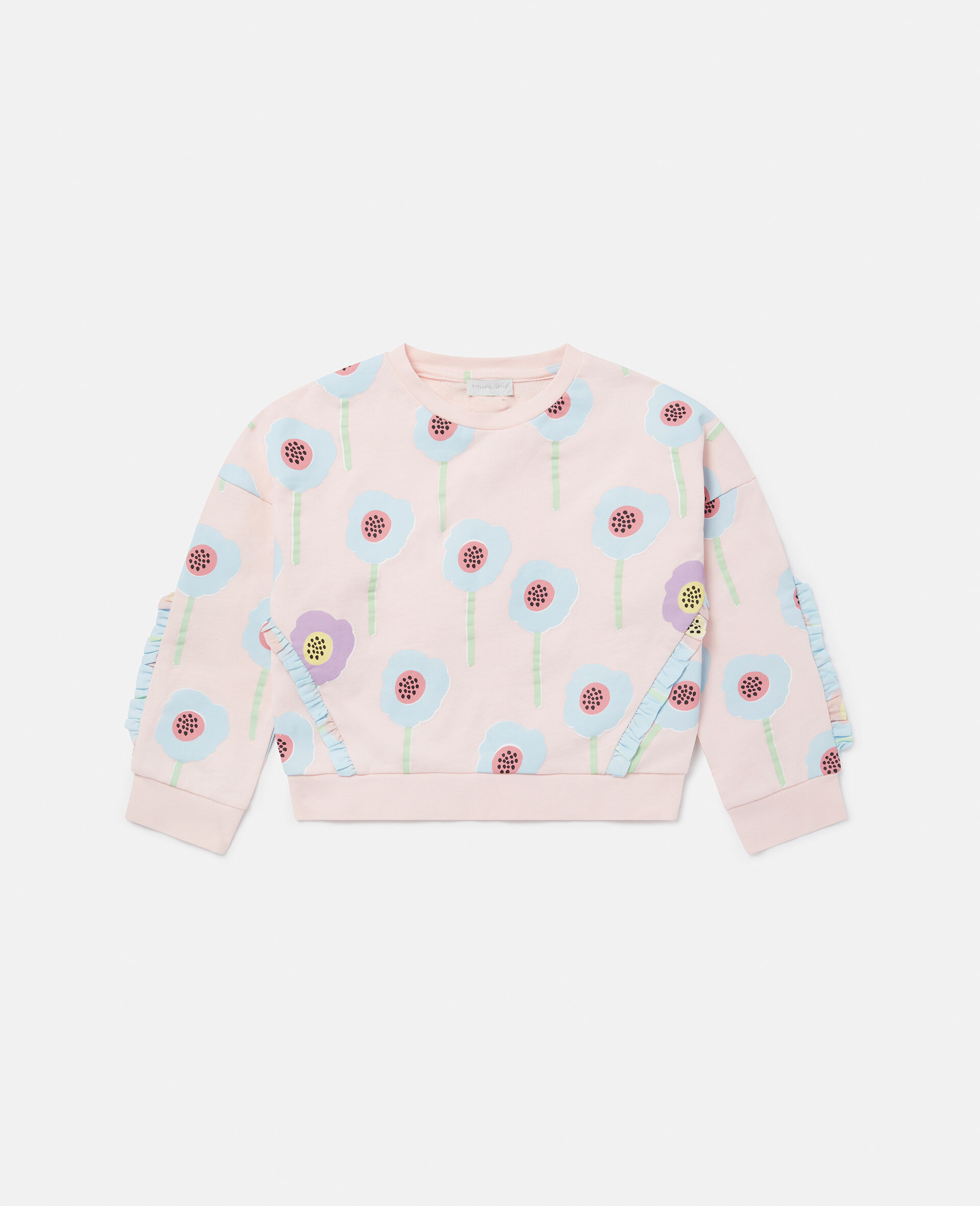 Graphic Flower Print Frill Trim Sweatshirt-Pink-large image number 0