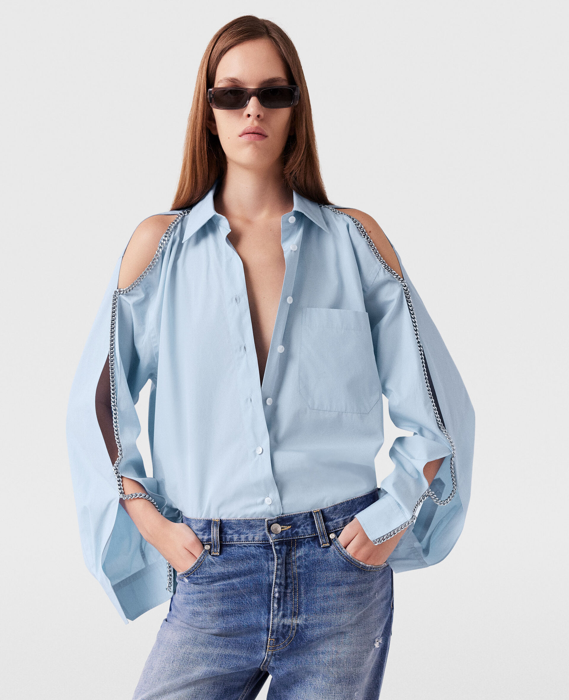 Falabella Chain Oxford Shirt-Blue-model