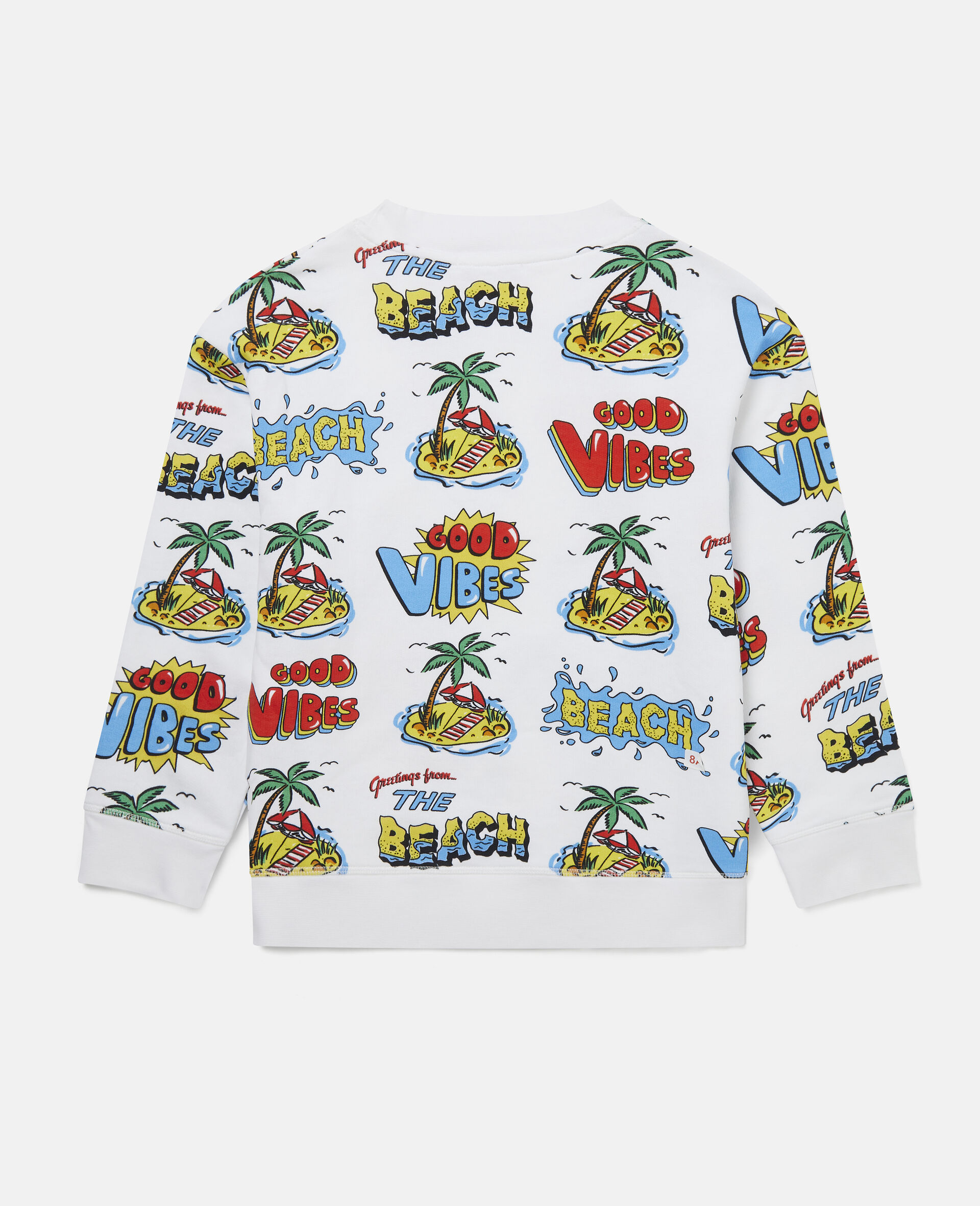 Good Vibes Print All Over Cotton Fleece Sweatshirt -White-large image number 2