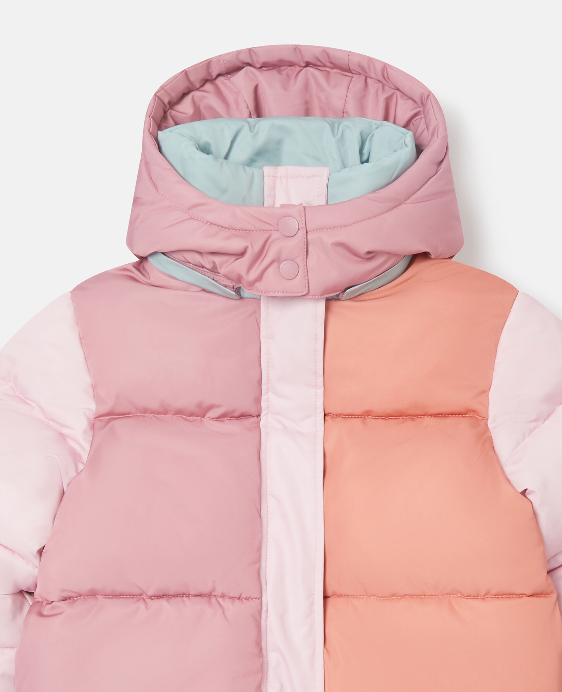 Contrast Panel Hooded Puffer Coat-Multicoloured-medium