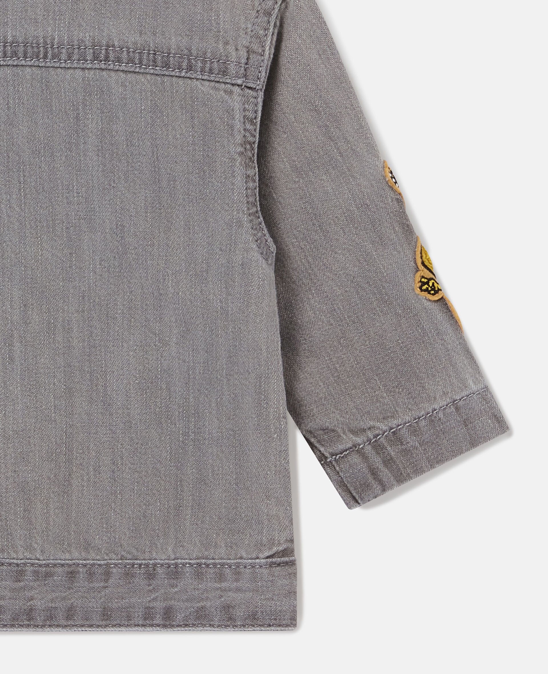 Music Graphic Embroidered Denim Jacket-Grey-large image number 3