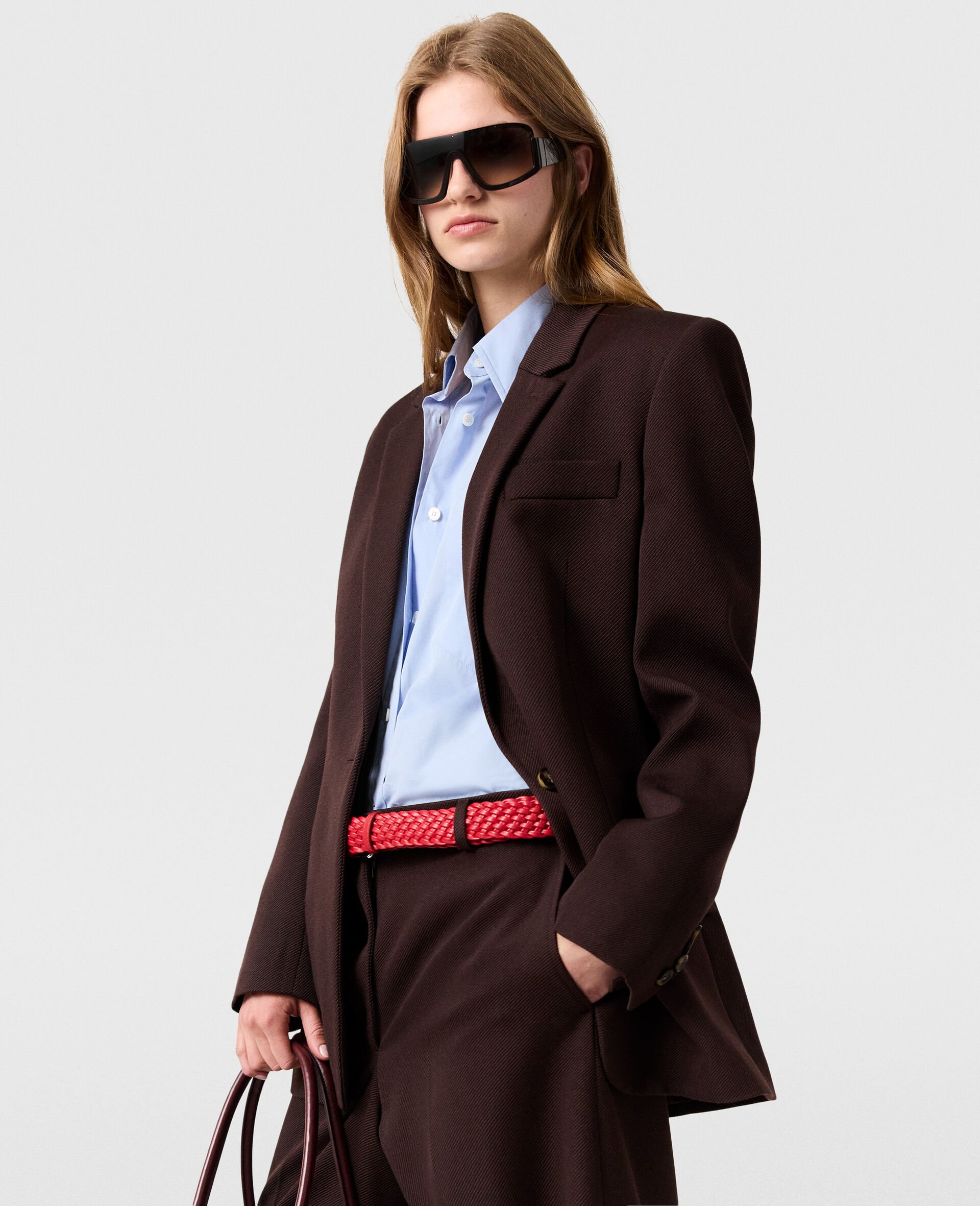 Single-Breasted Peak-Lapel Blazer-Brown-large image number 2