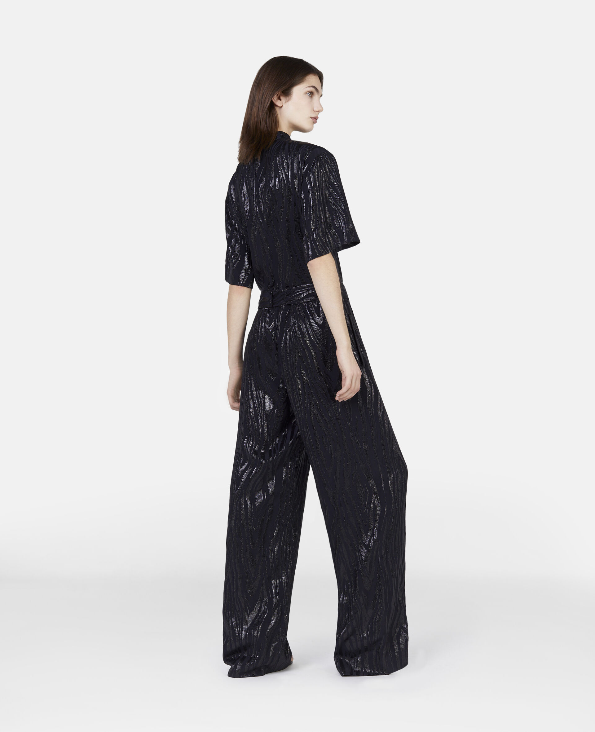Woodgrain Print Lurex Jumpsuit-Black-large image number 2