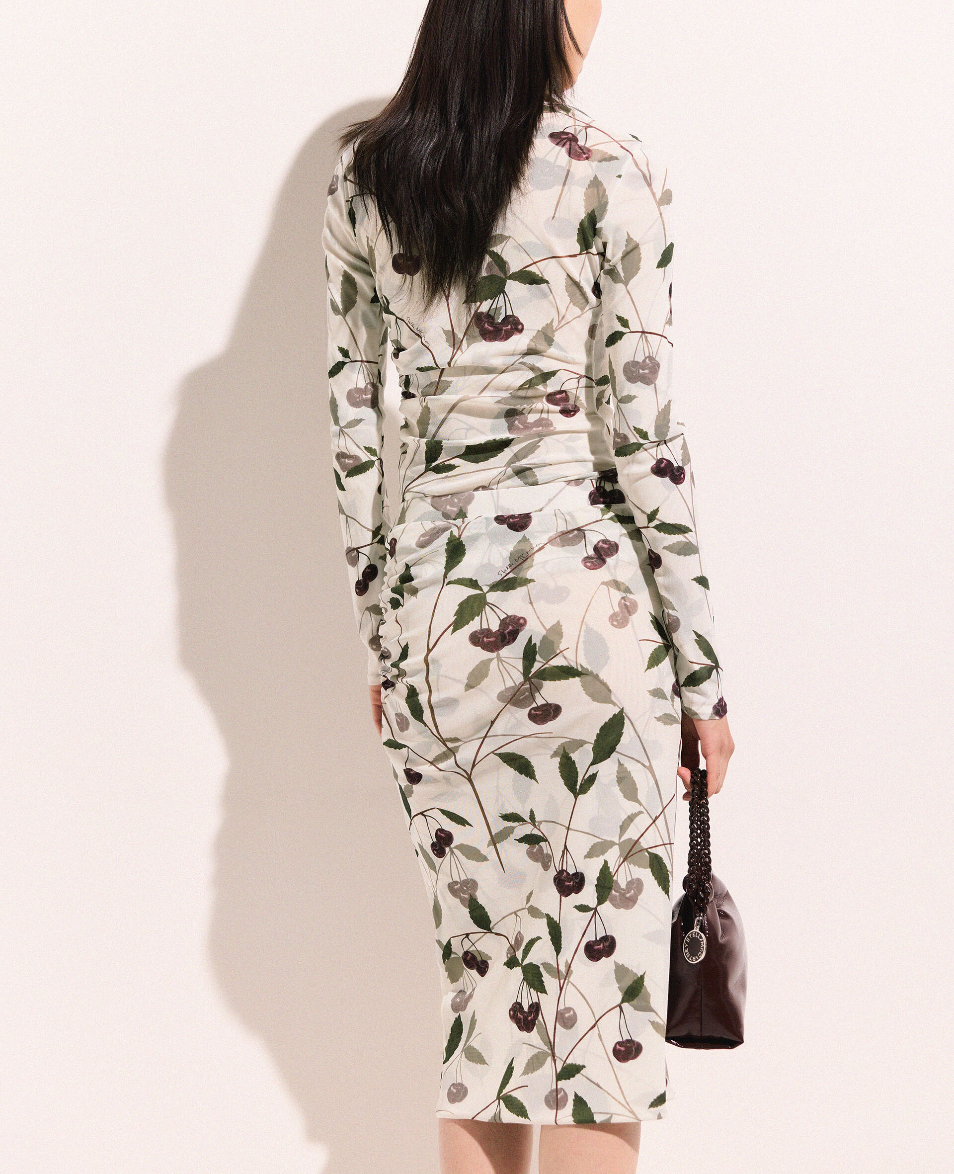 Gonna Midi con Stampa Ciliegie-Beige-large image number 3