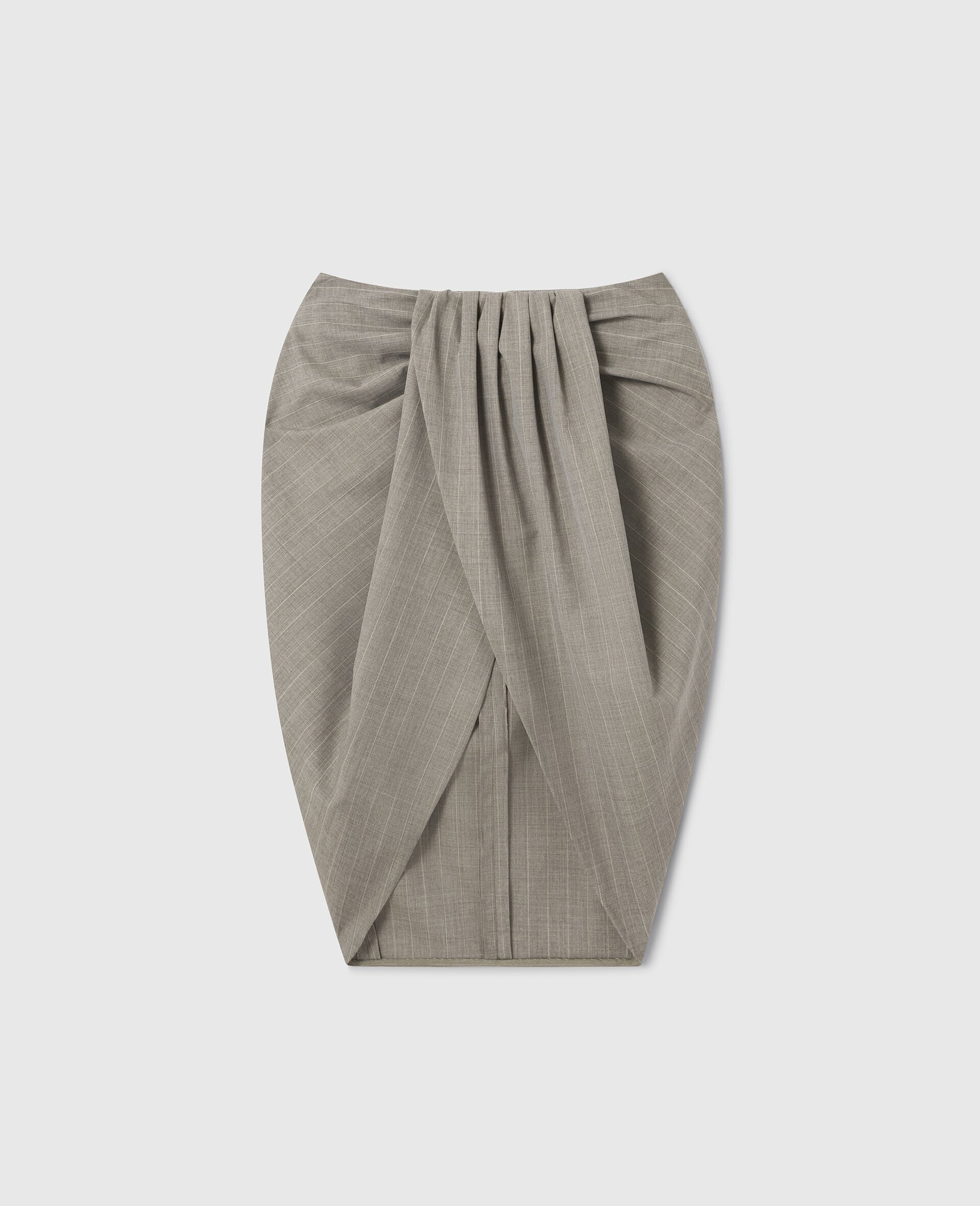 Jupe midi portefeuille froncee rayee-Gris-medium