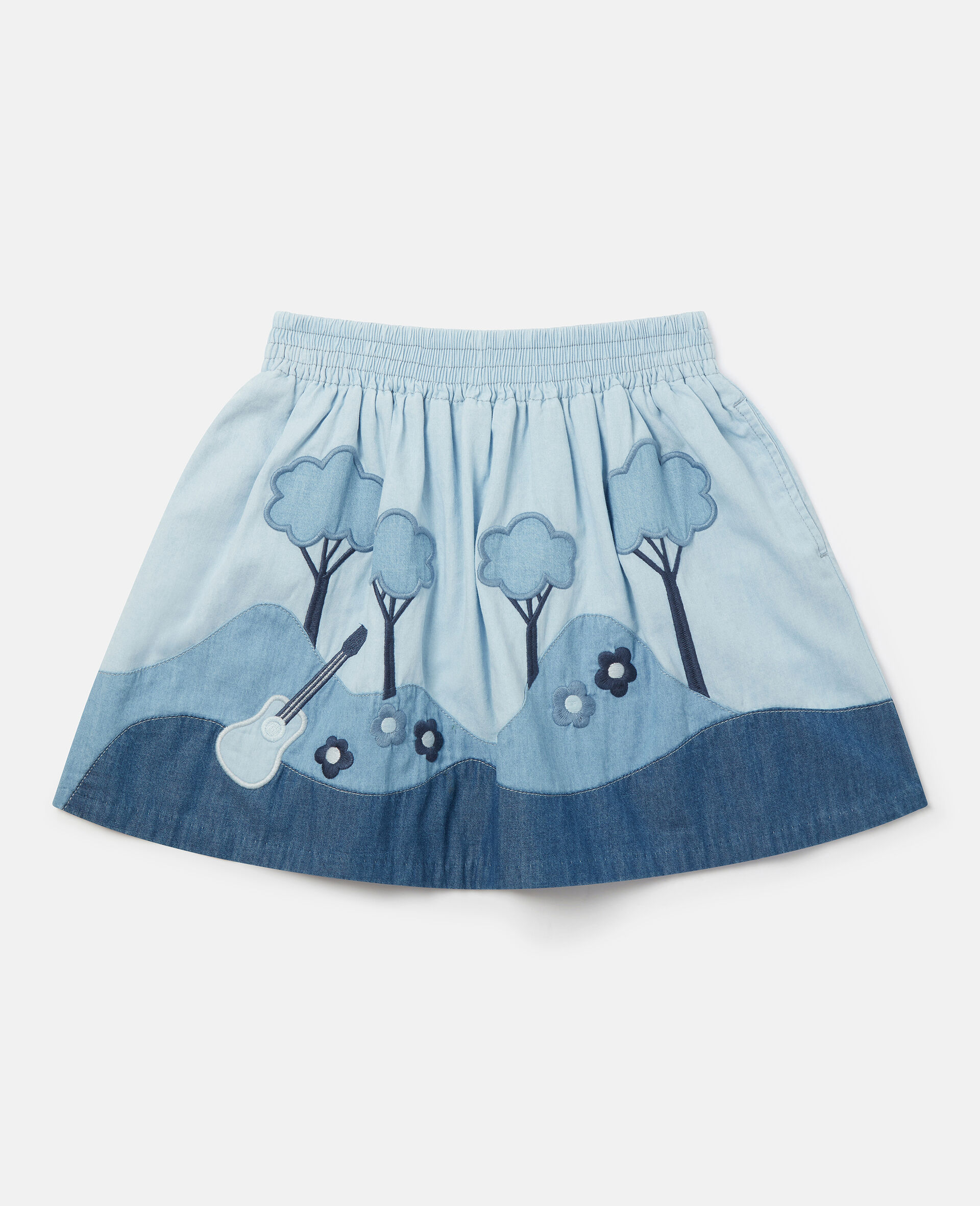 Landscape Patchwork Chambray Skirt-Blue-large image number 0