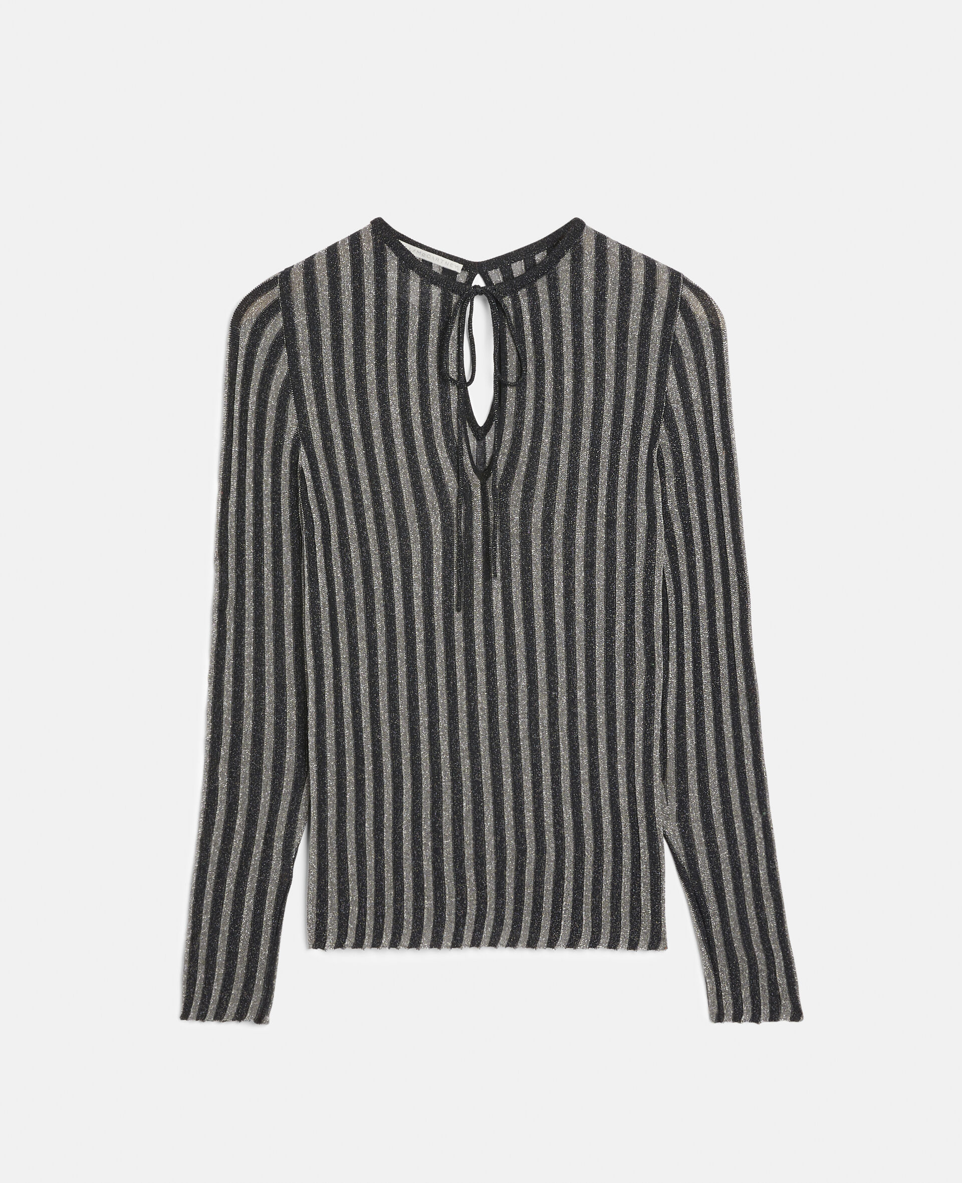 Pinstripe Pleated Knitted Top-Black-large