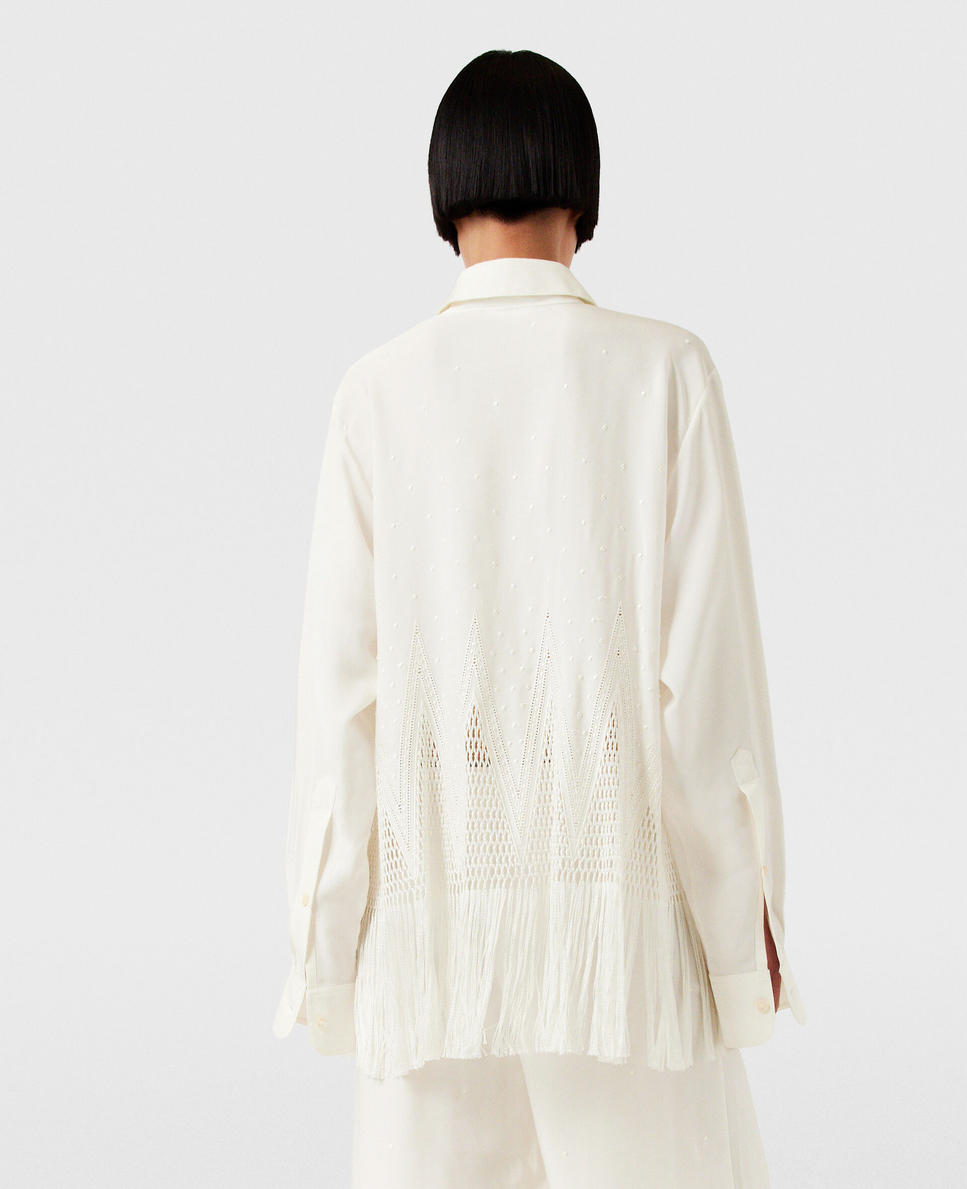 Open-Knit Fringe Shirt -Cream-large image number 4