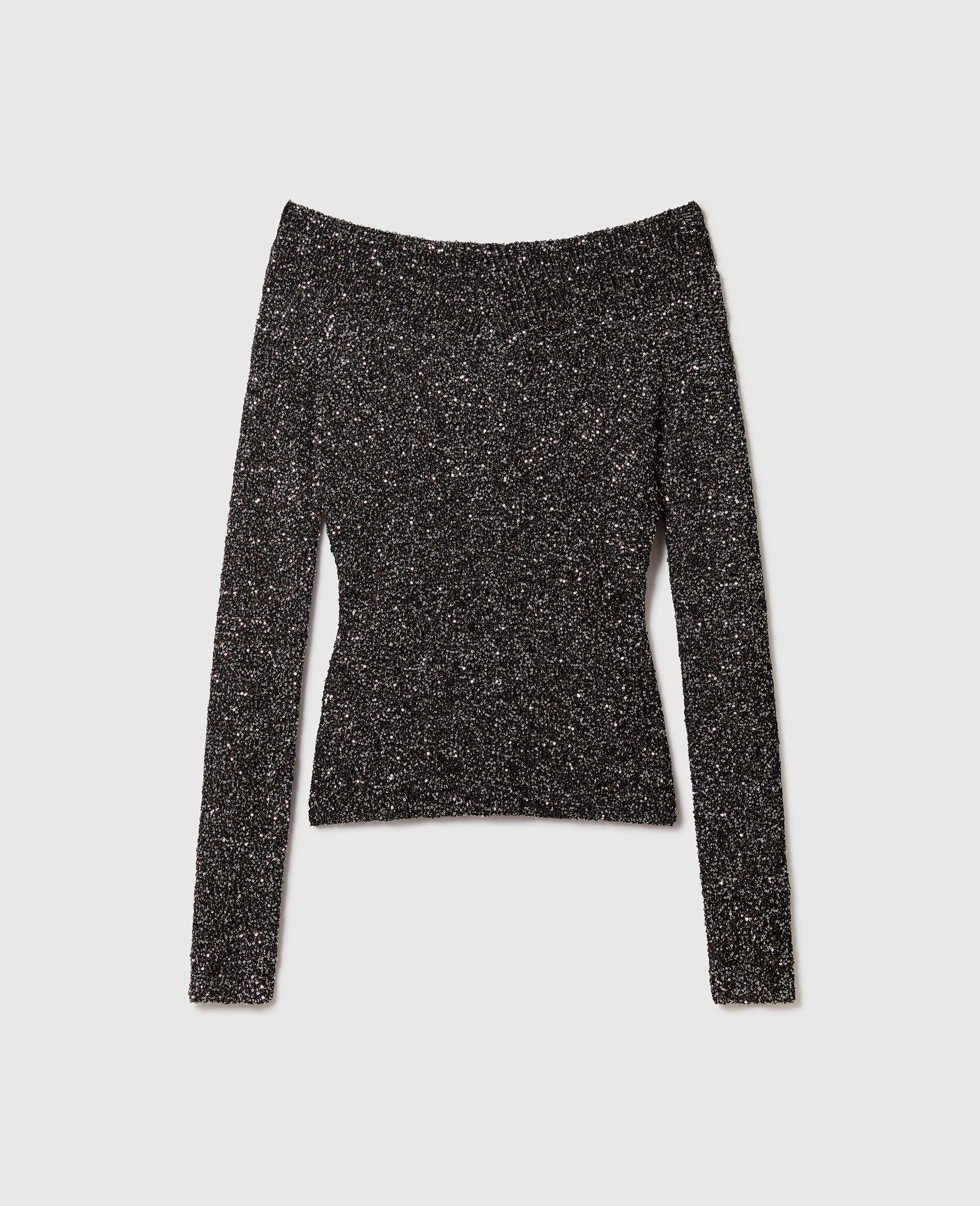 Sequin Off-Shoulder  Jumper-Black-large image number 0