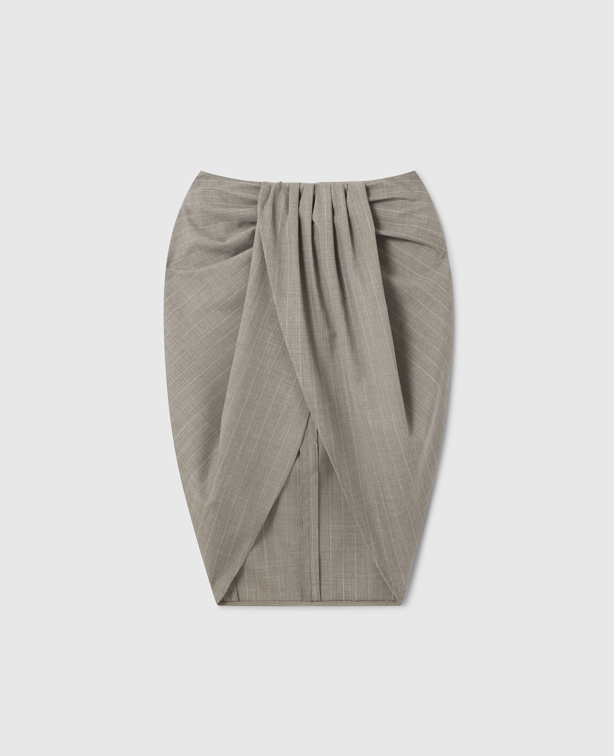 Women Gray Ruched Wrapped Pinstripe Midi Skirt | Stella