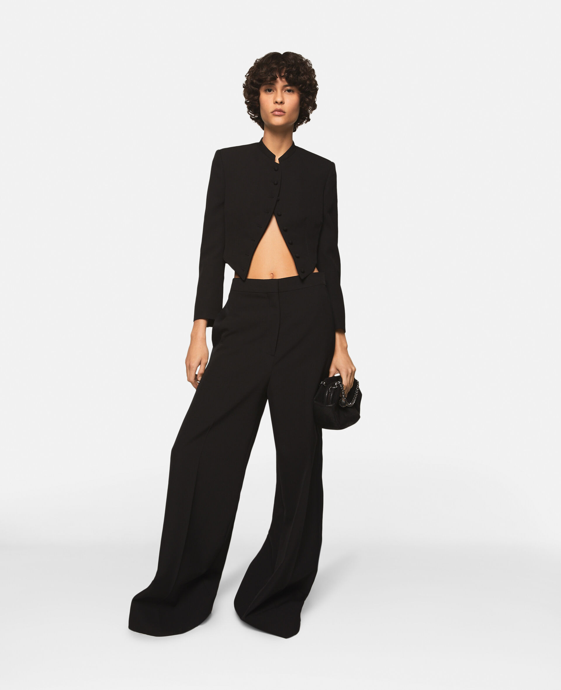 Pantalon large plissé en laine à taille haute-Noir-model