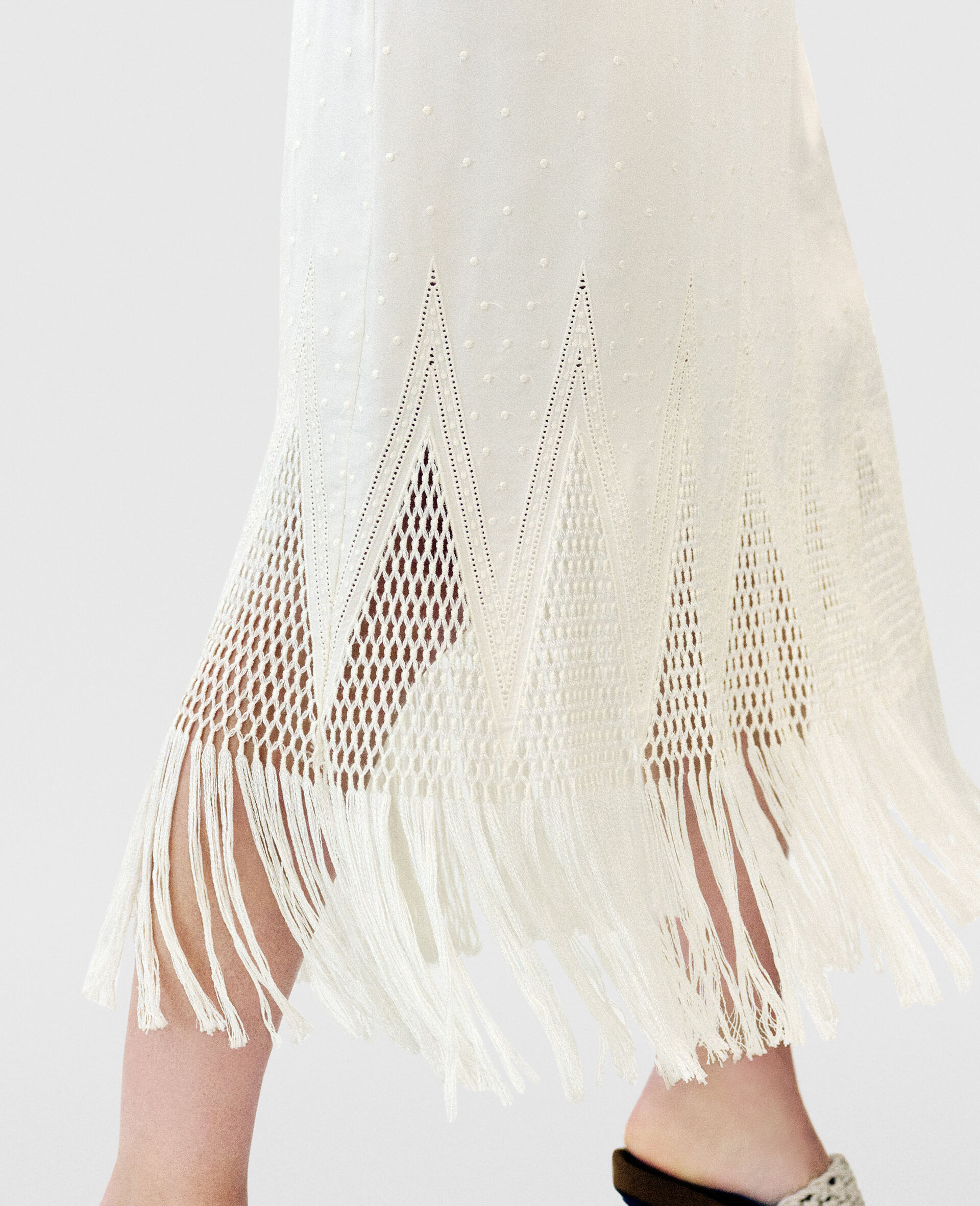 Open-Knit Fringe Midi Dress-Cream-large image number 2