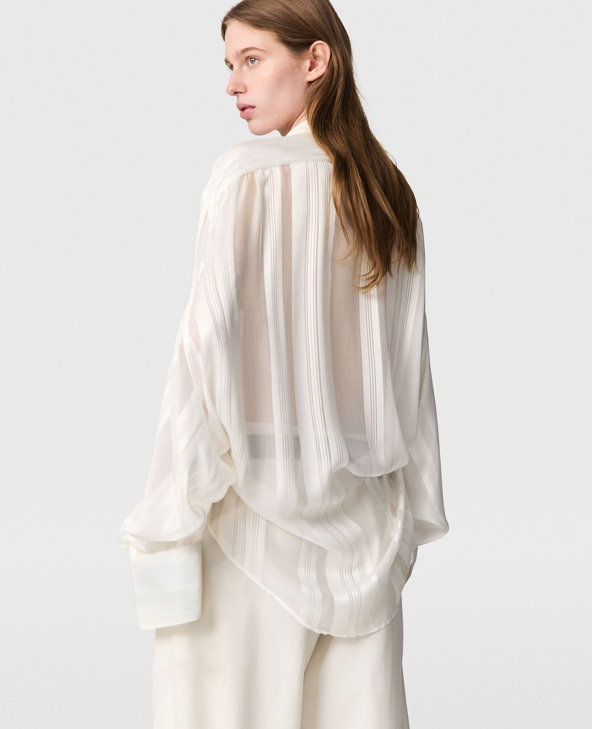 Chemise oversize transparente rayee a empiecements-Blanc-large image number 4