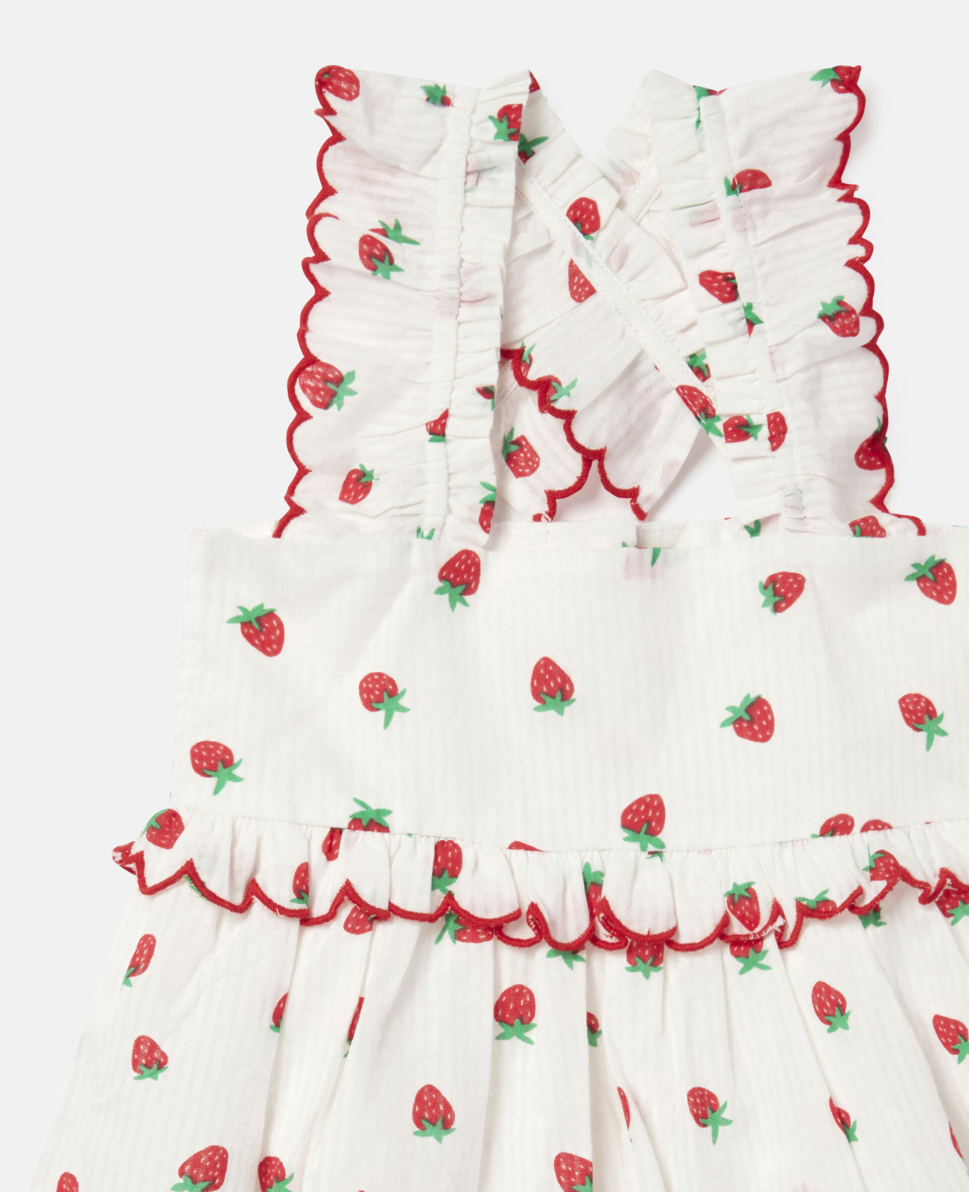 Strawberry Print Cotton Jacquard Dress-White-large image number 1