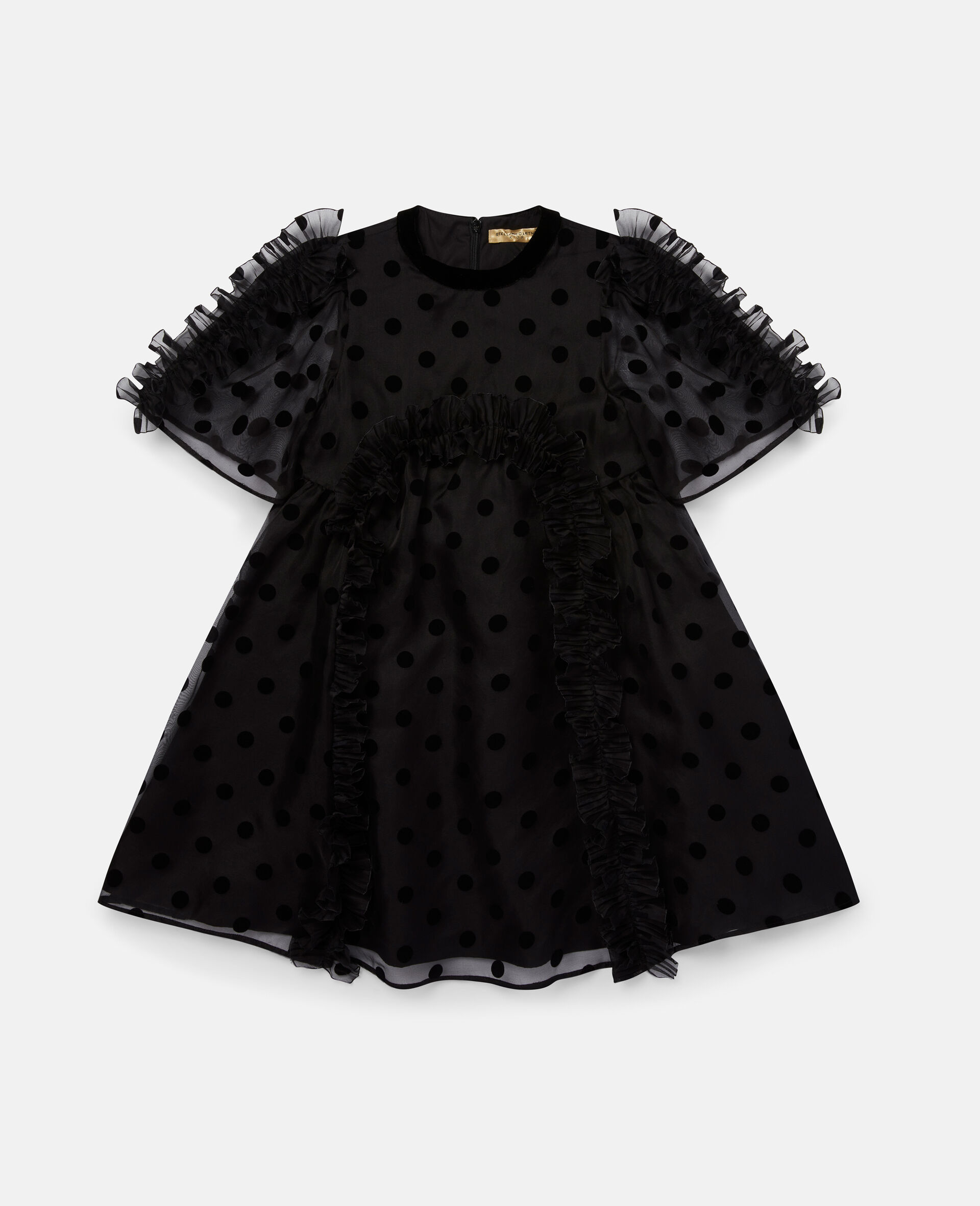 Ruffle Polka Dot Silk Organza Dress-Black-large
