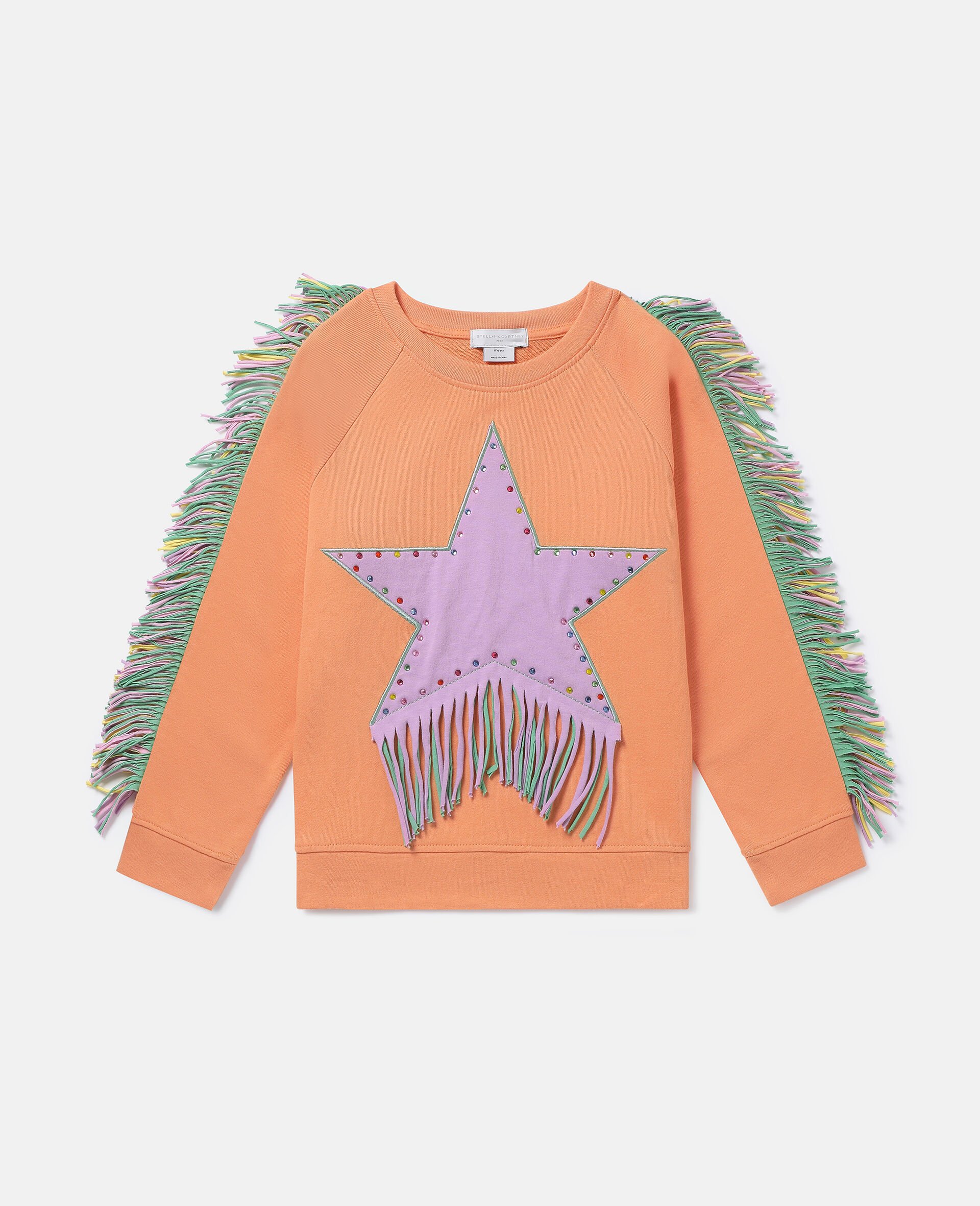 Fringed Star Sweatshirt-Orange-model