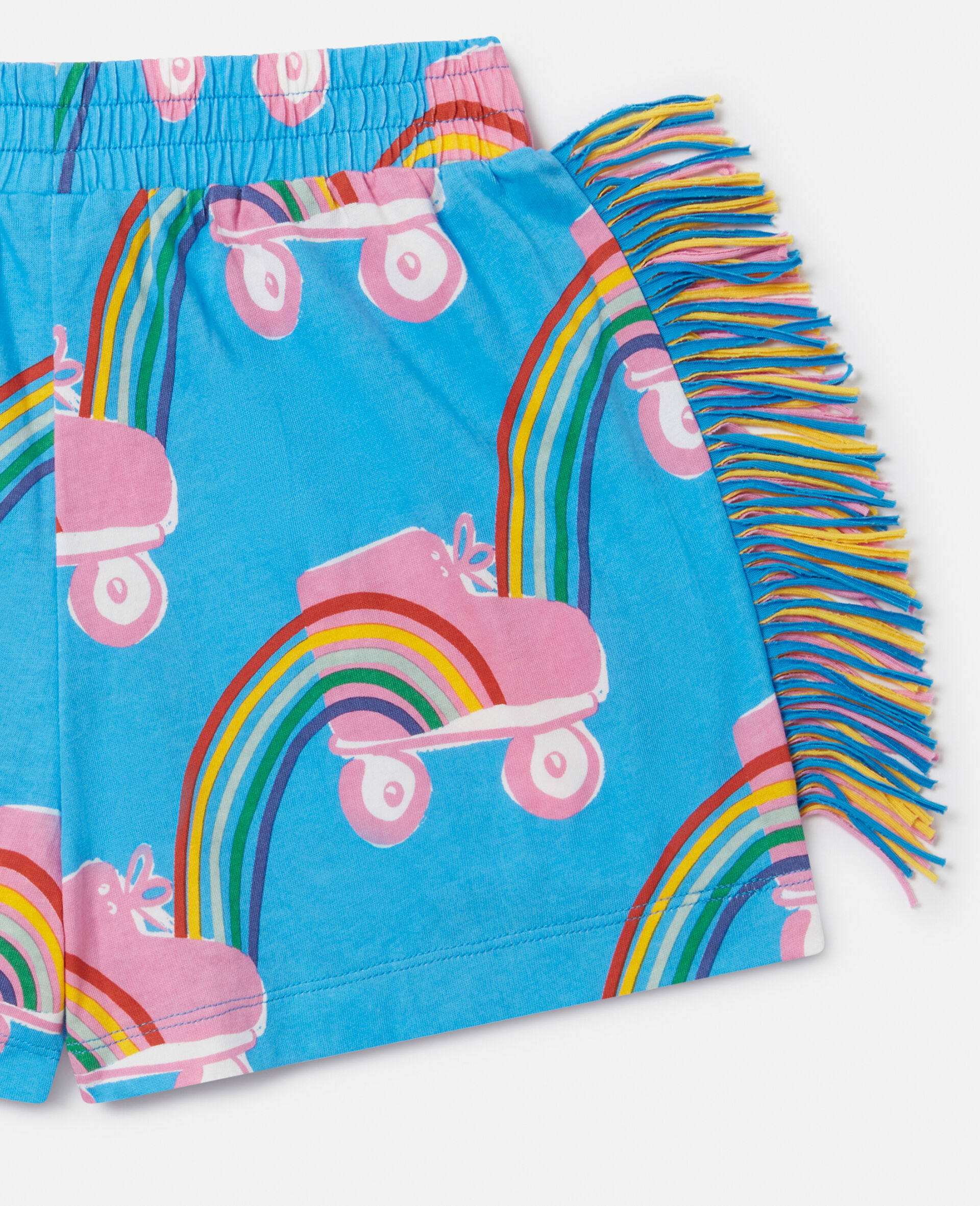 Rollerskate Rainbow Print Fringe Shorts-Blue-large Rollerskate Rainbow Print Fringe Shorts-Blue-large image number 3