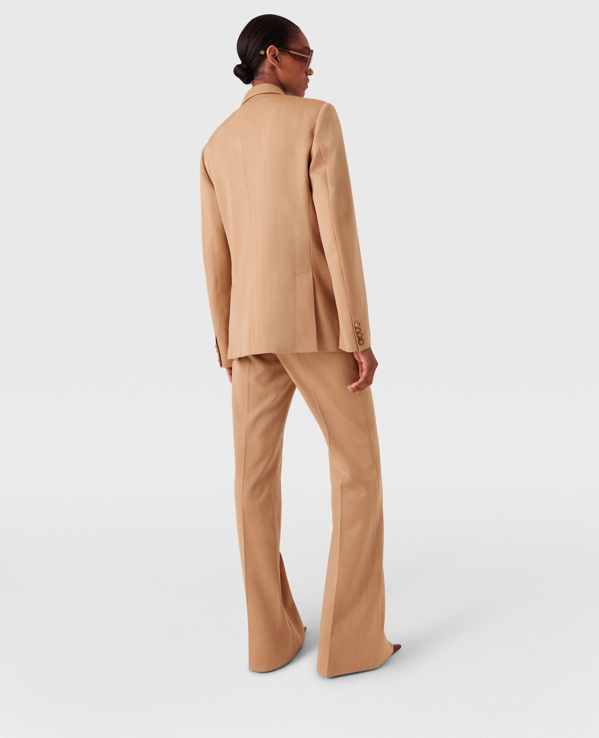 Pantalon evase raye a taille basse-Marron-large image number 3