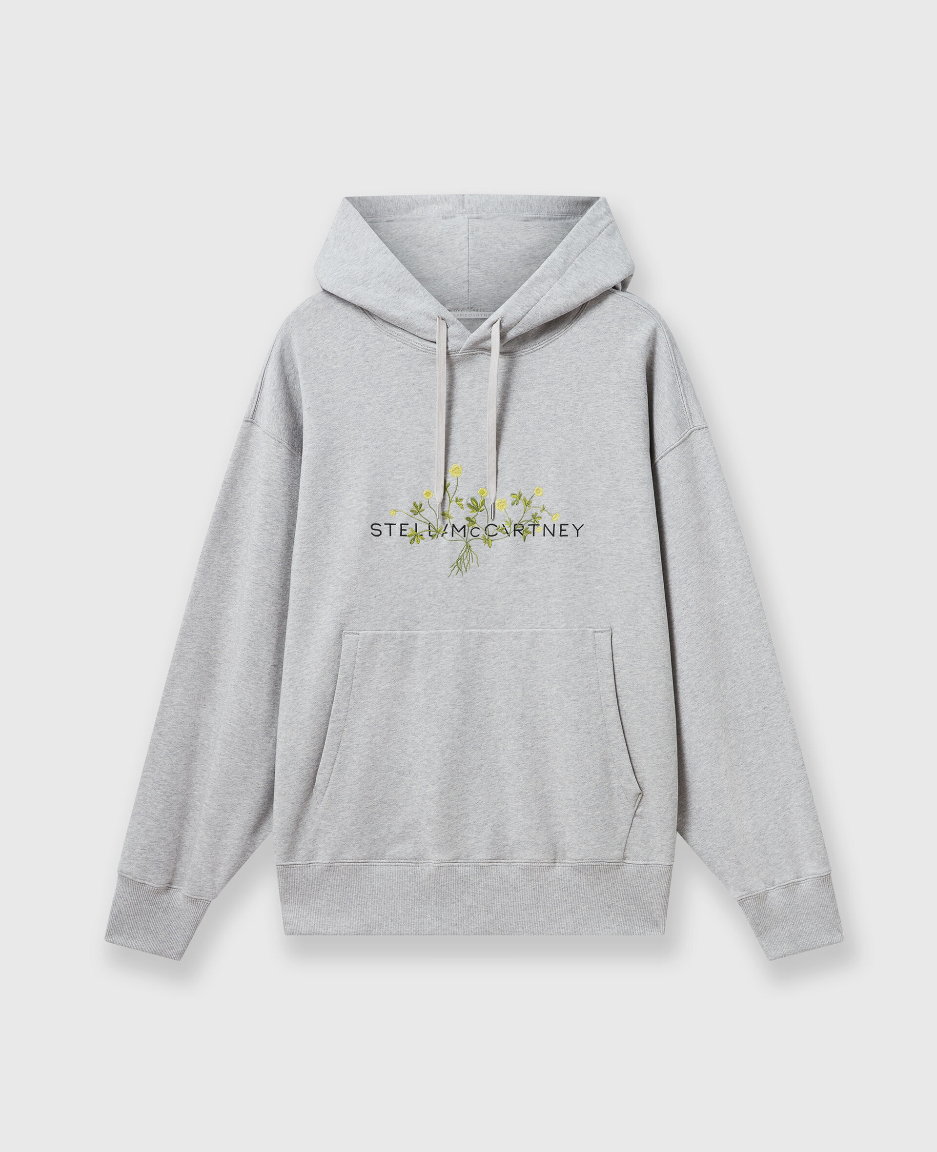 Floral Embroidered Logo Hoodie-Grey-large image number 0
