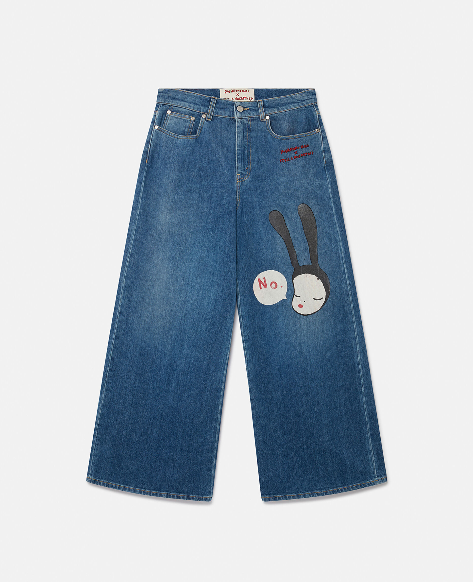Little Black Bunny Embroidered Wide Leg Jeans-Blue-large image number 0