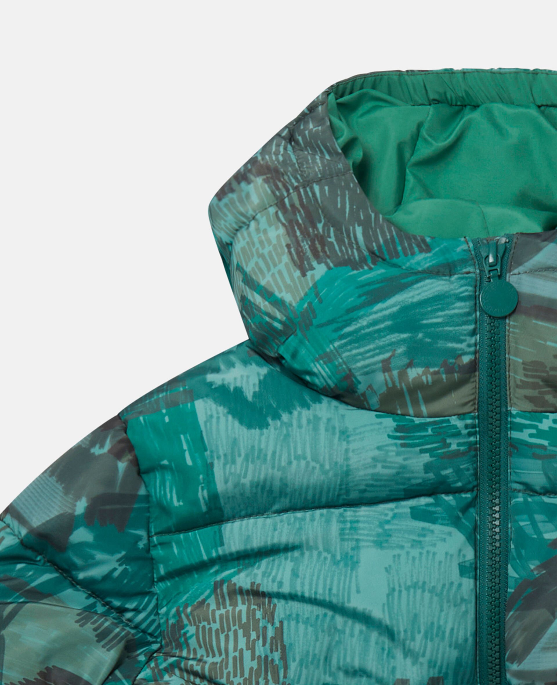 Scribble Print Hooded Puffer Coat-Green-large image number 1