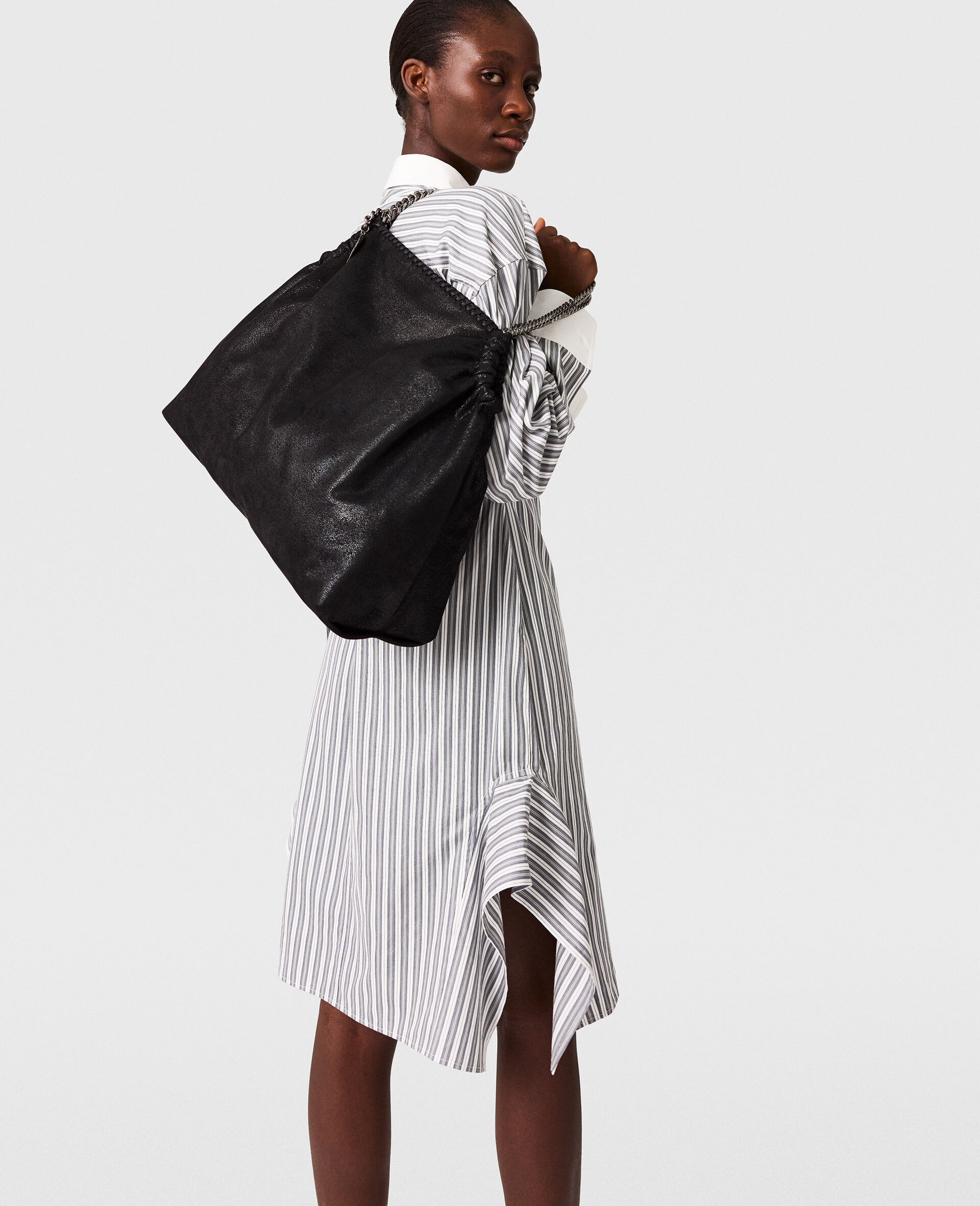 Long-Sleeve Pinstripe Shirt Dress-Grey-large image number 2