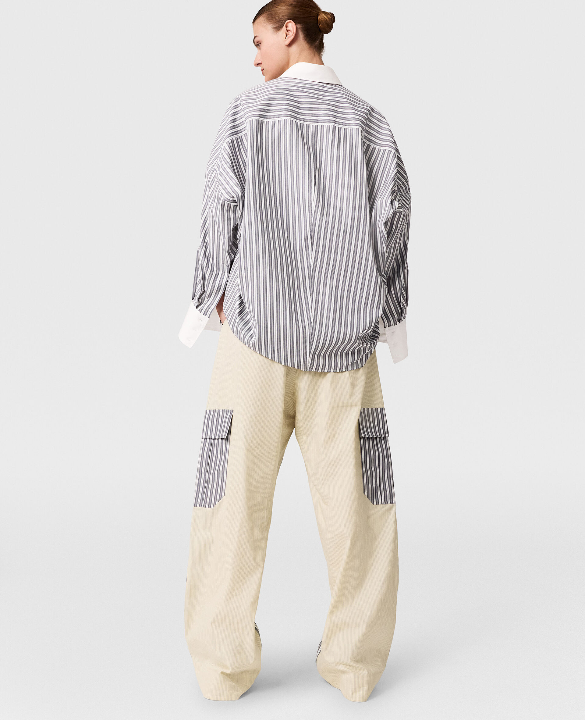 Oversized Mixed Stripe Shirt-Grey-large image number 4