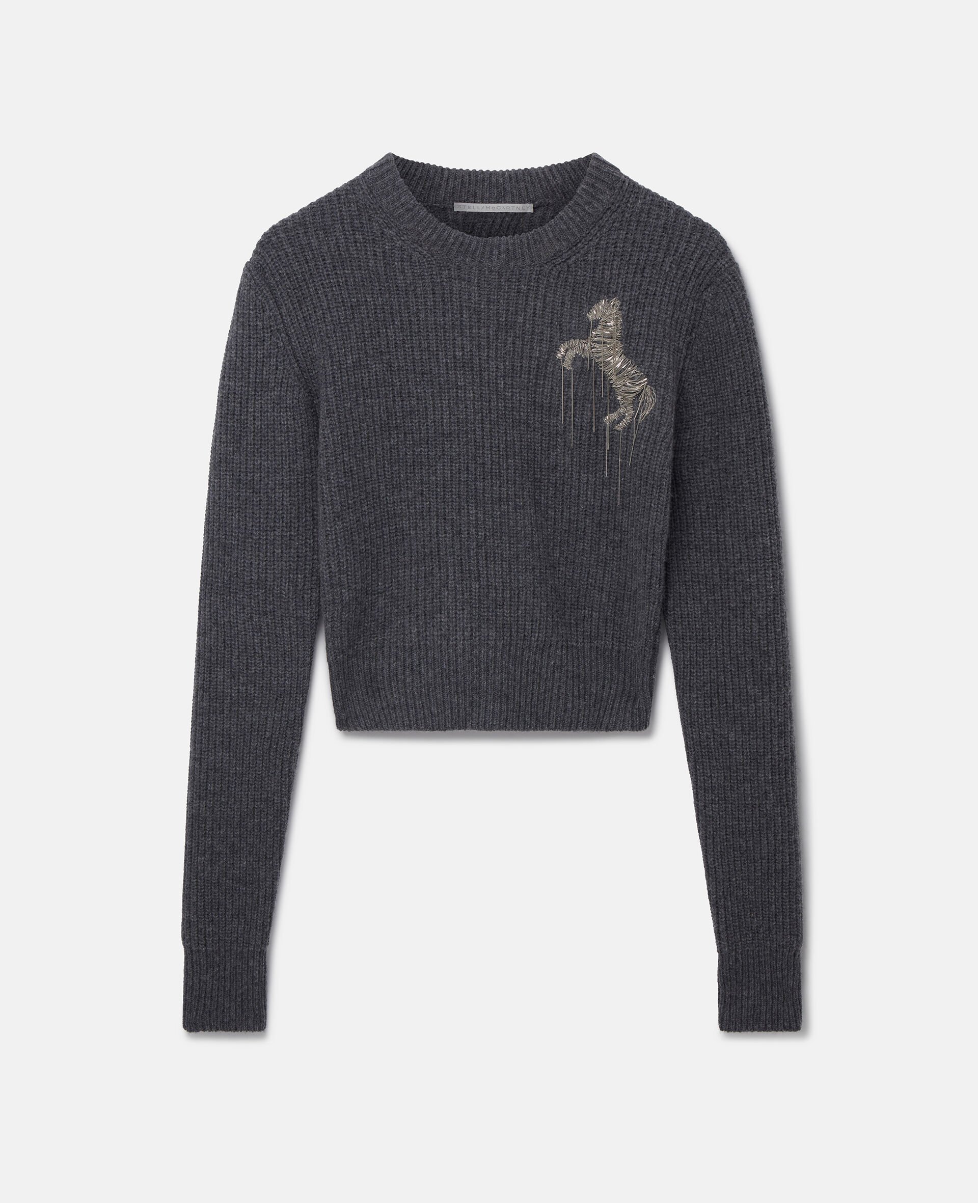 Horse Chain Embroidery Cropped Jumper-Multicolour-large image number 0