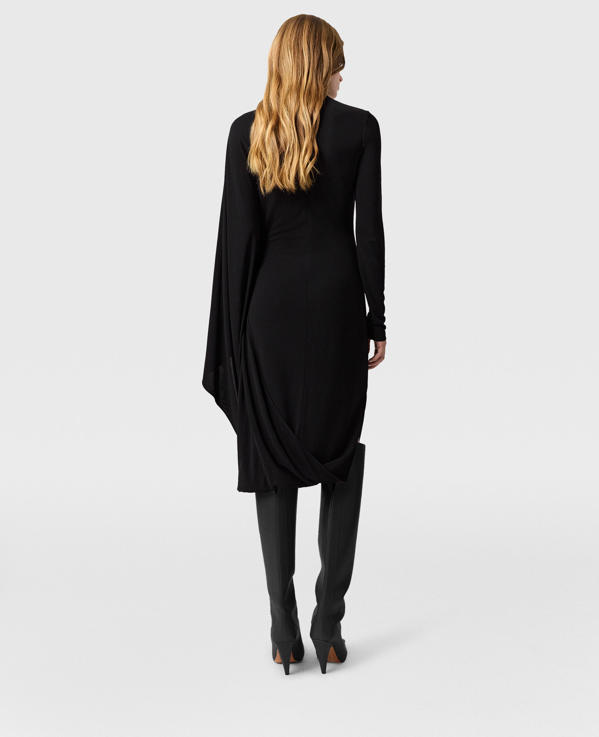 Asymmetric Cape Midi Dress-Black-large Asymmetric Cape Midi Dress-Black-large image number 4