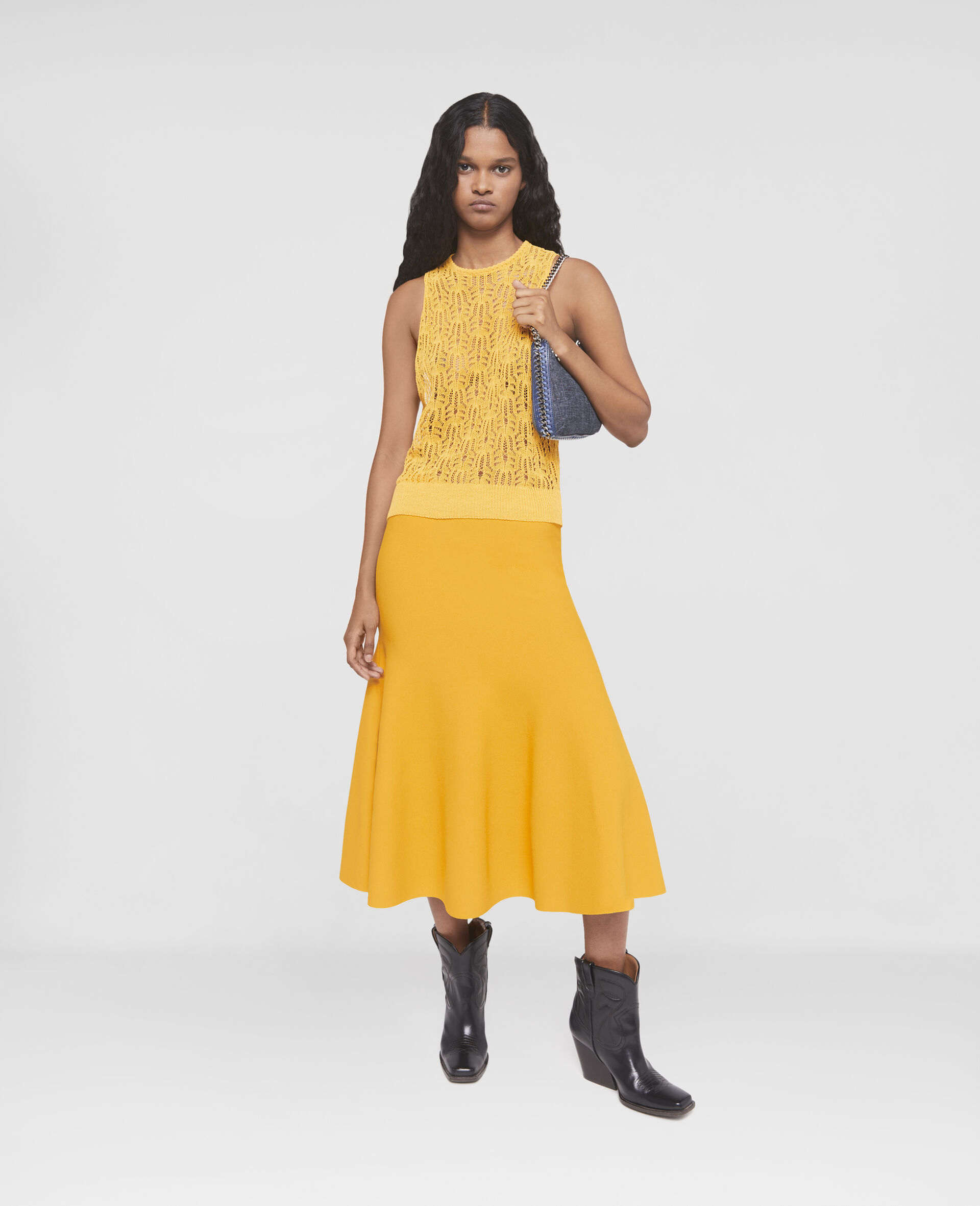 Pointelle Knit Tank Top-Yellow-large image number 1