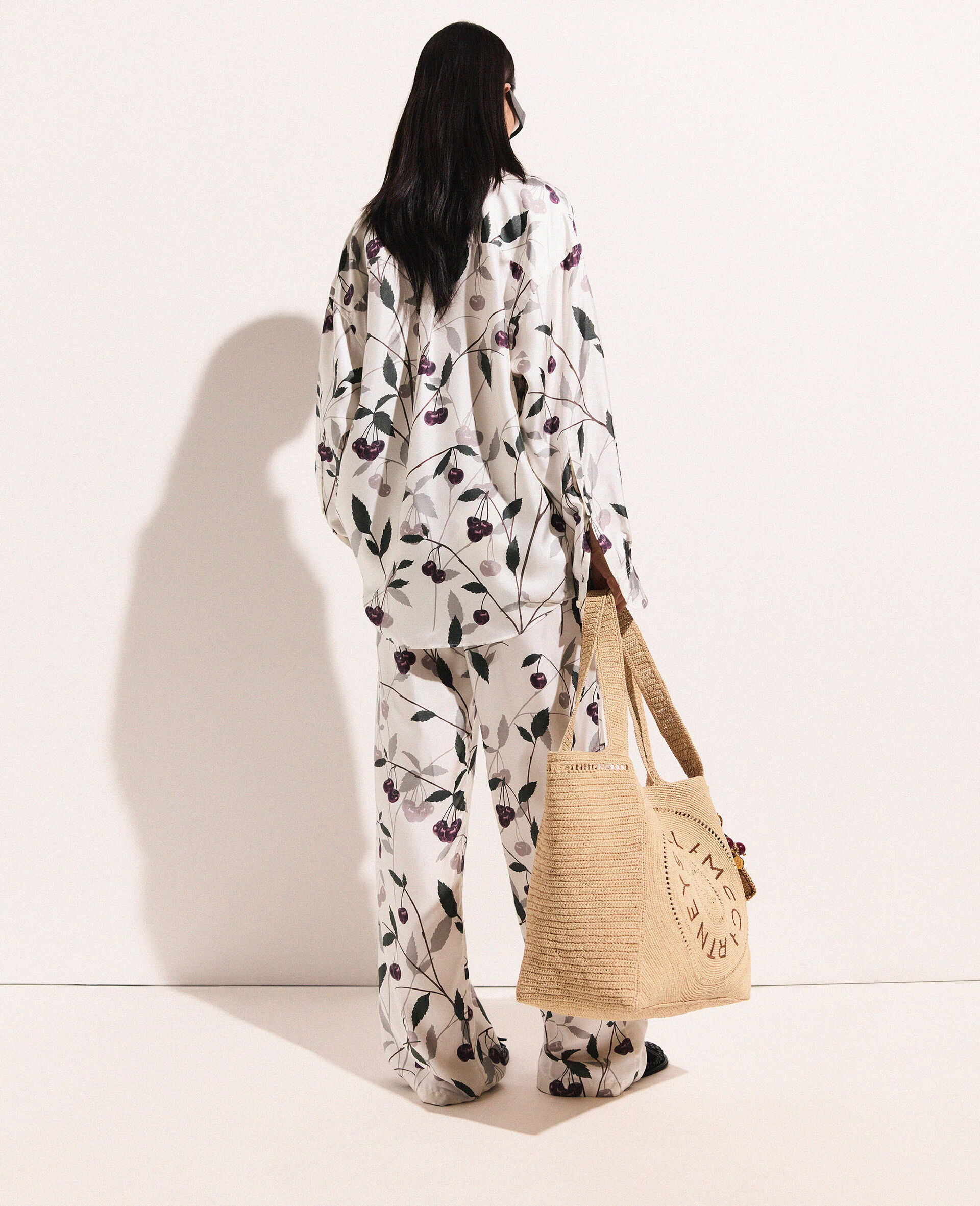 Camicia Oversize con Stampa Ciliegie-Beige-large image number 3